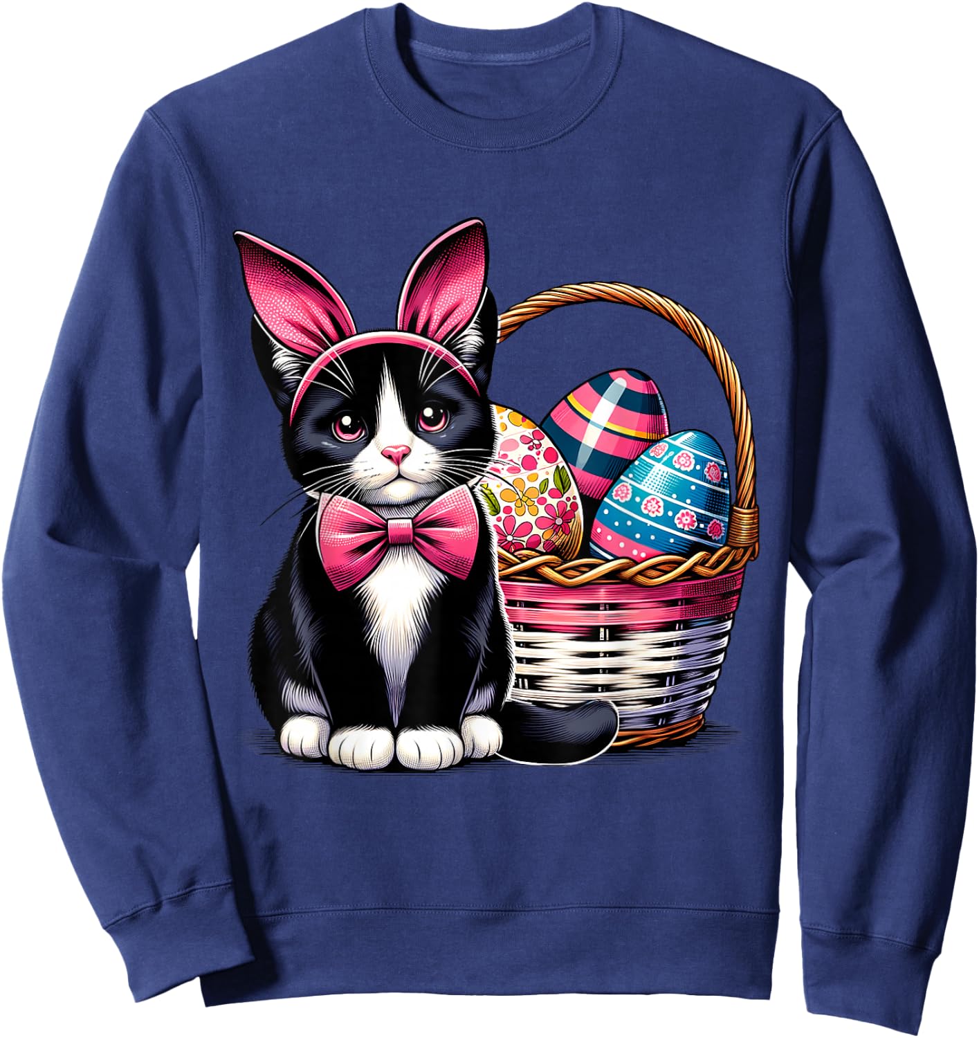 Cute Cat Kitty Easter Day Bunny Eggs Cat Lover Girls Sweatshirt - Sweatshirt | Navy