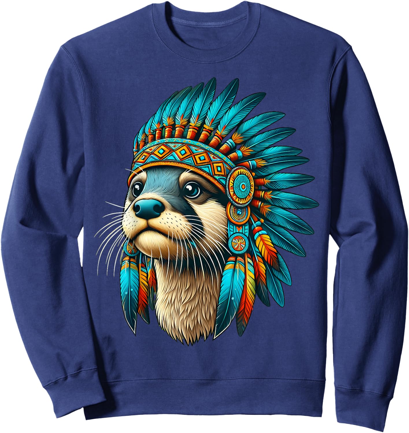 Native Indian Otter Native American Indian Feathers Sweatshirt - Sweatshirt | Navy