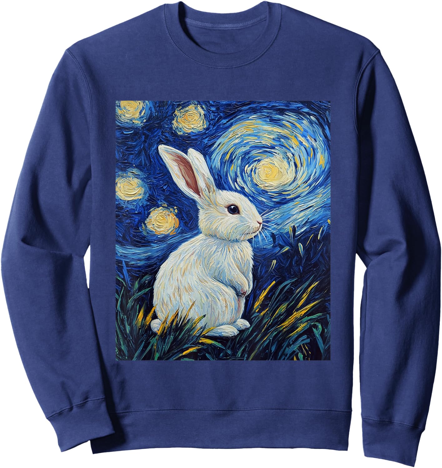Bunny Rabbit Van Gogh Style Starry Night Cute Graphic Sweatshirt - Sweatshirt | Navy