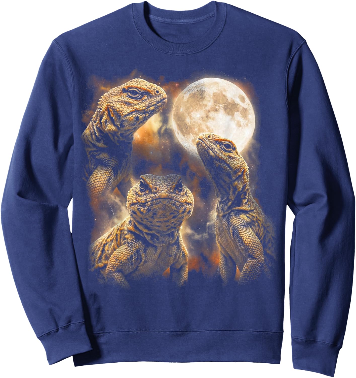 Funny Three Uromastyx Moon Tailed Lizard Vintage 90s Graphic Sweatshirt - Sweatshirt | Navy