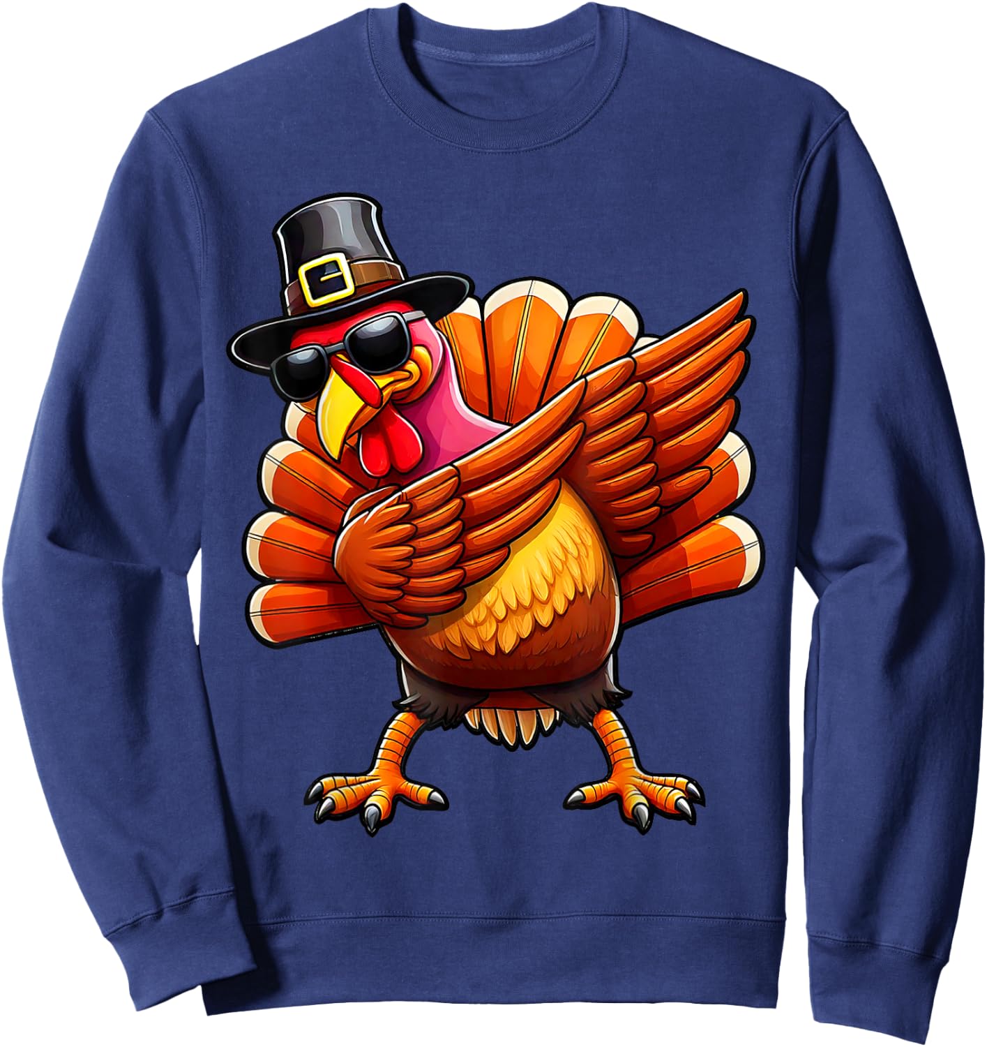 Thanksgiving Day Dabbing Turkey Pilgrim Boys Men Funny Dab Sweatshirt - Sweatshirt | Navy
