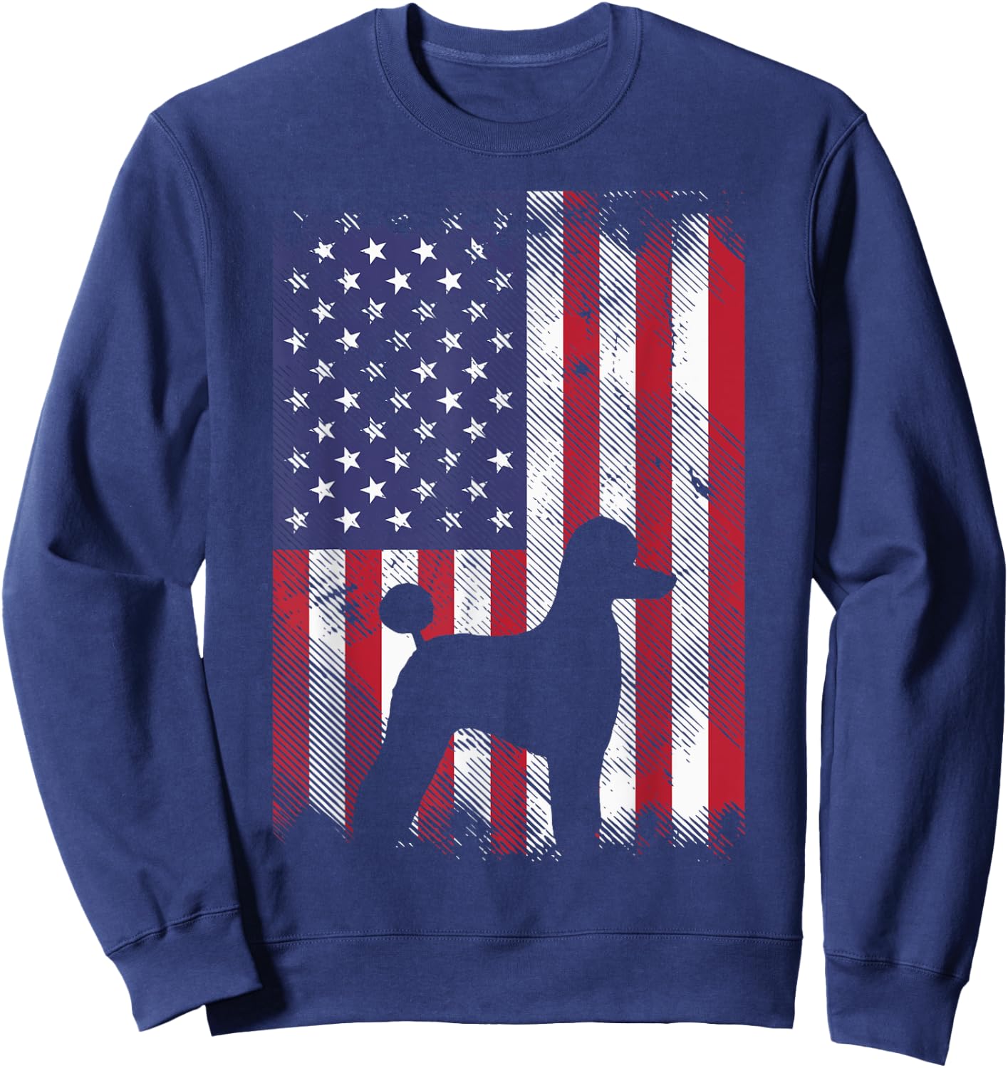 America Flag Poodle Vintage Patriotic Dog Lover Owner Gift Sweatshirt - Sweatshirt | Navy