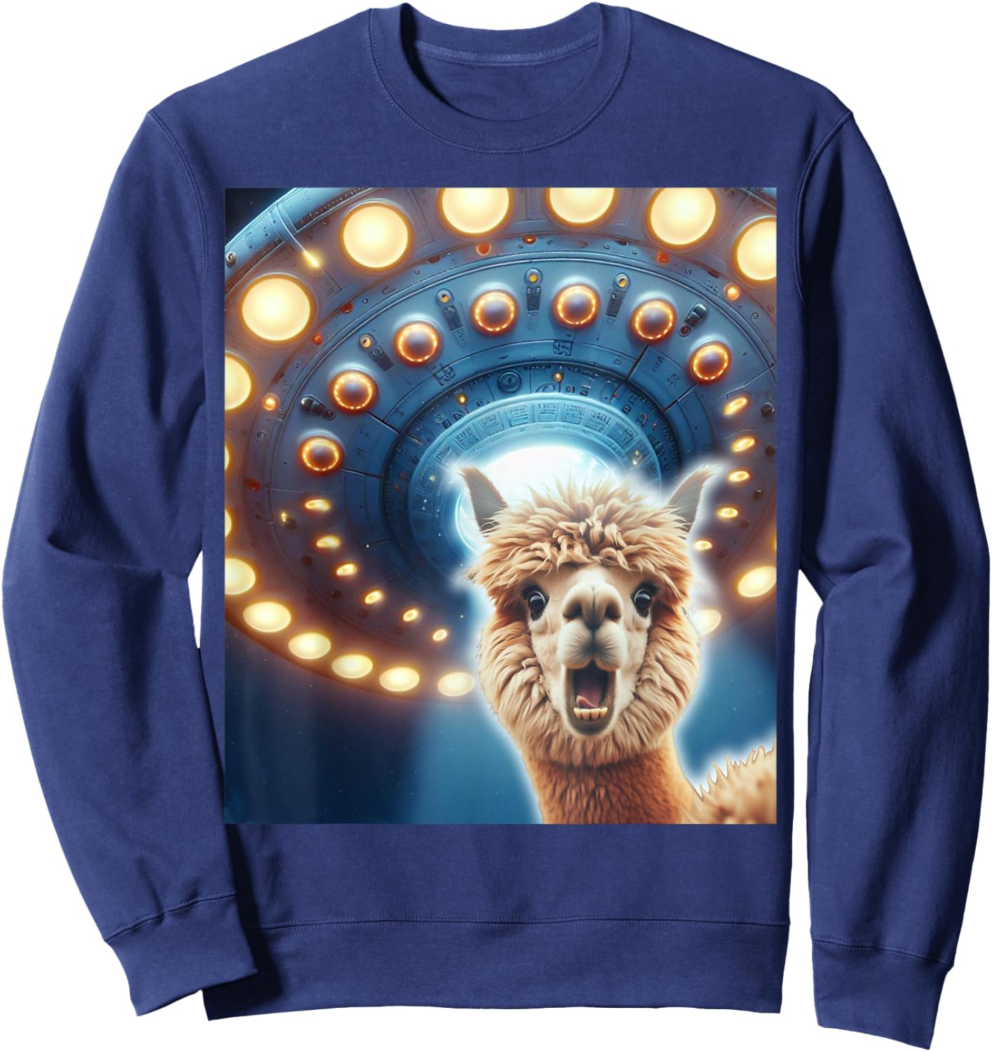 Funny Alpaca Selfie UFOs Alien Flying Saucers Abduction Sweatshirt - Sweatshirt | Navy
