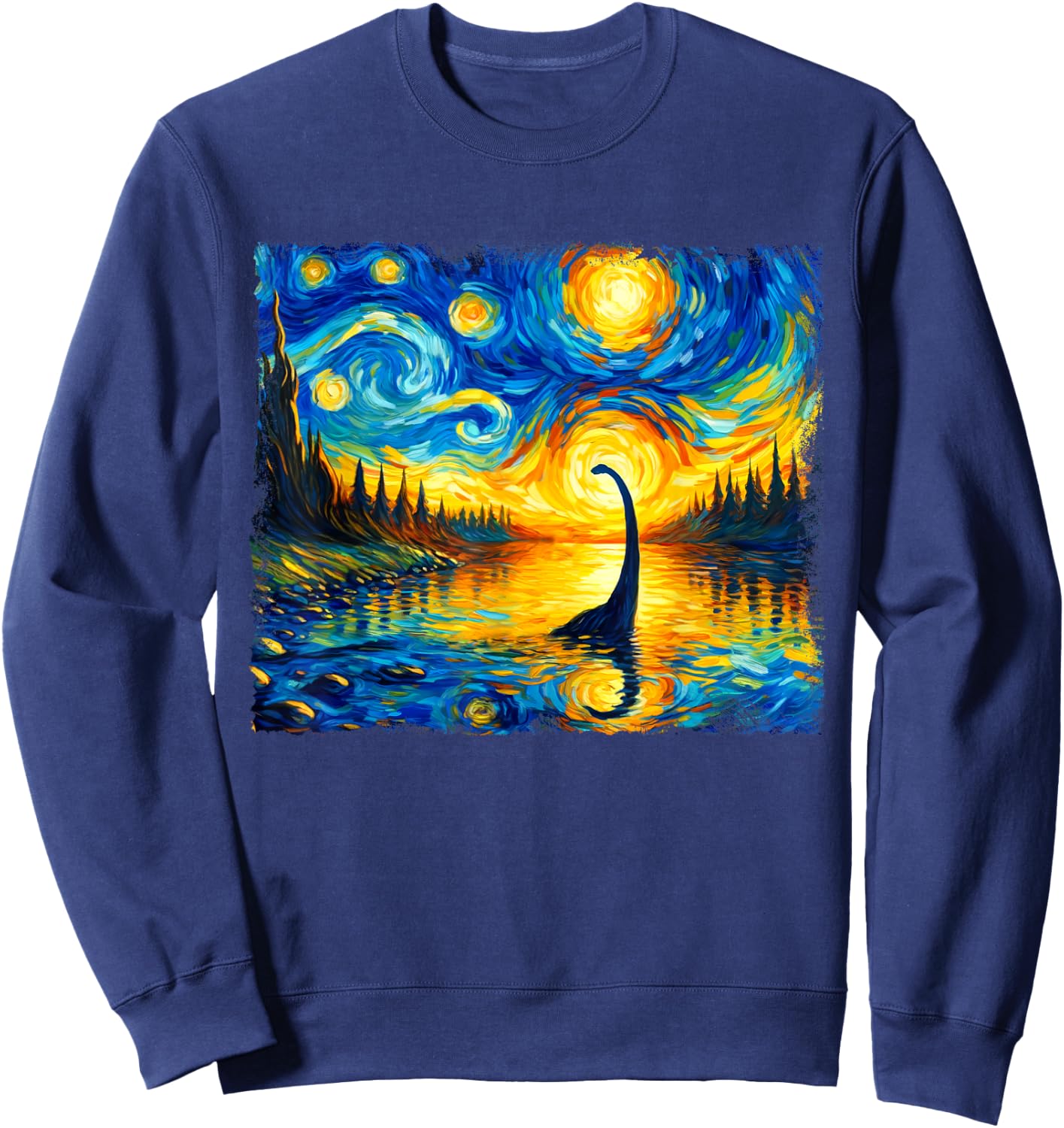 Vintage Arts Loch Ness Monster Outfits Starry Night Humor Sweatshirt - Sweatshirt | Navy