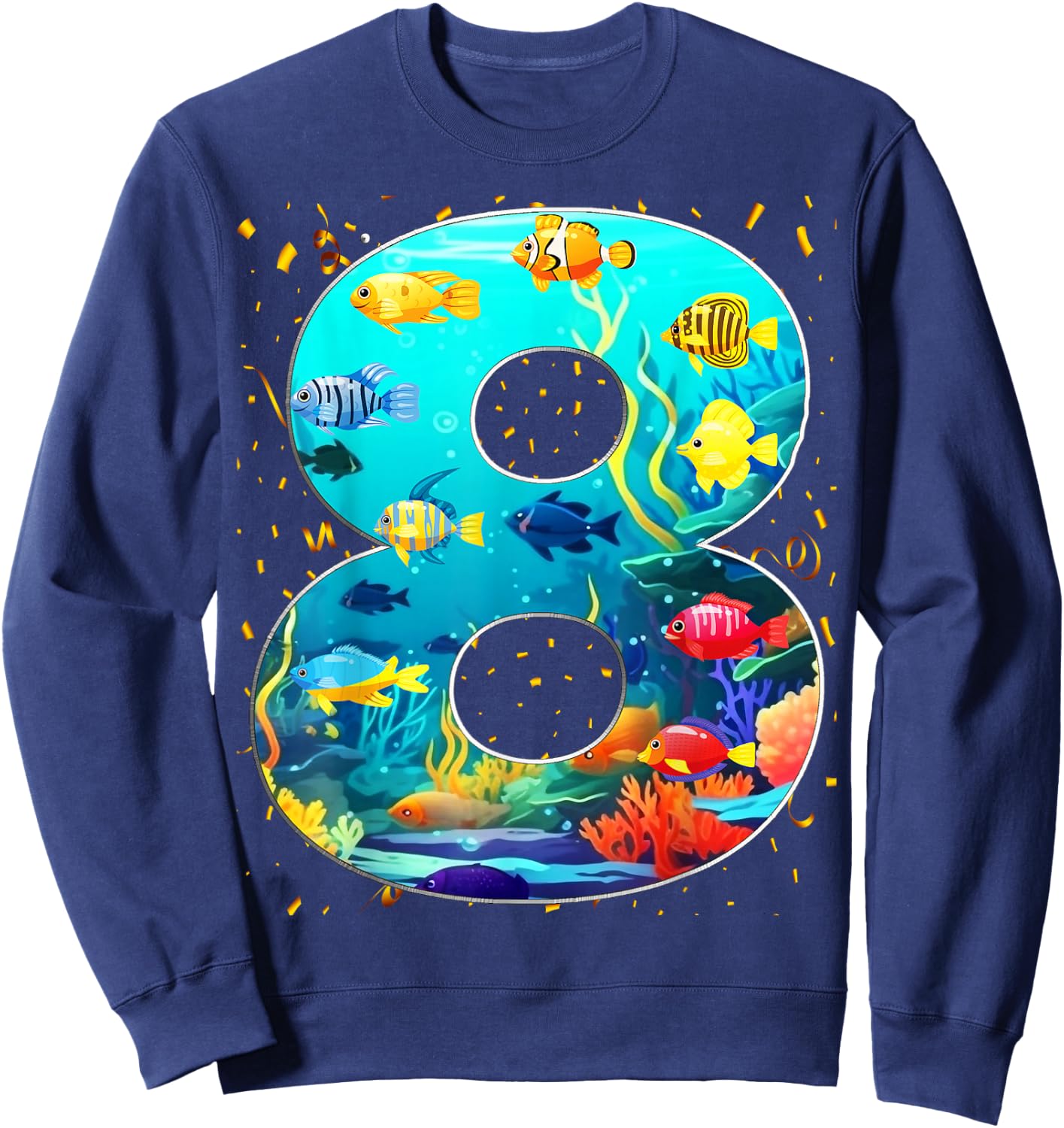 8th Birthday Party 8 Year Old Sea Fish Aquarium Birthday Boy Sweatshirt - Sweatshirt | Navy