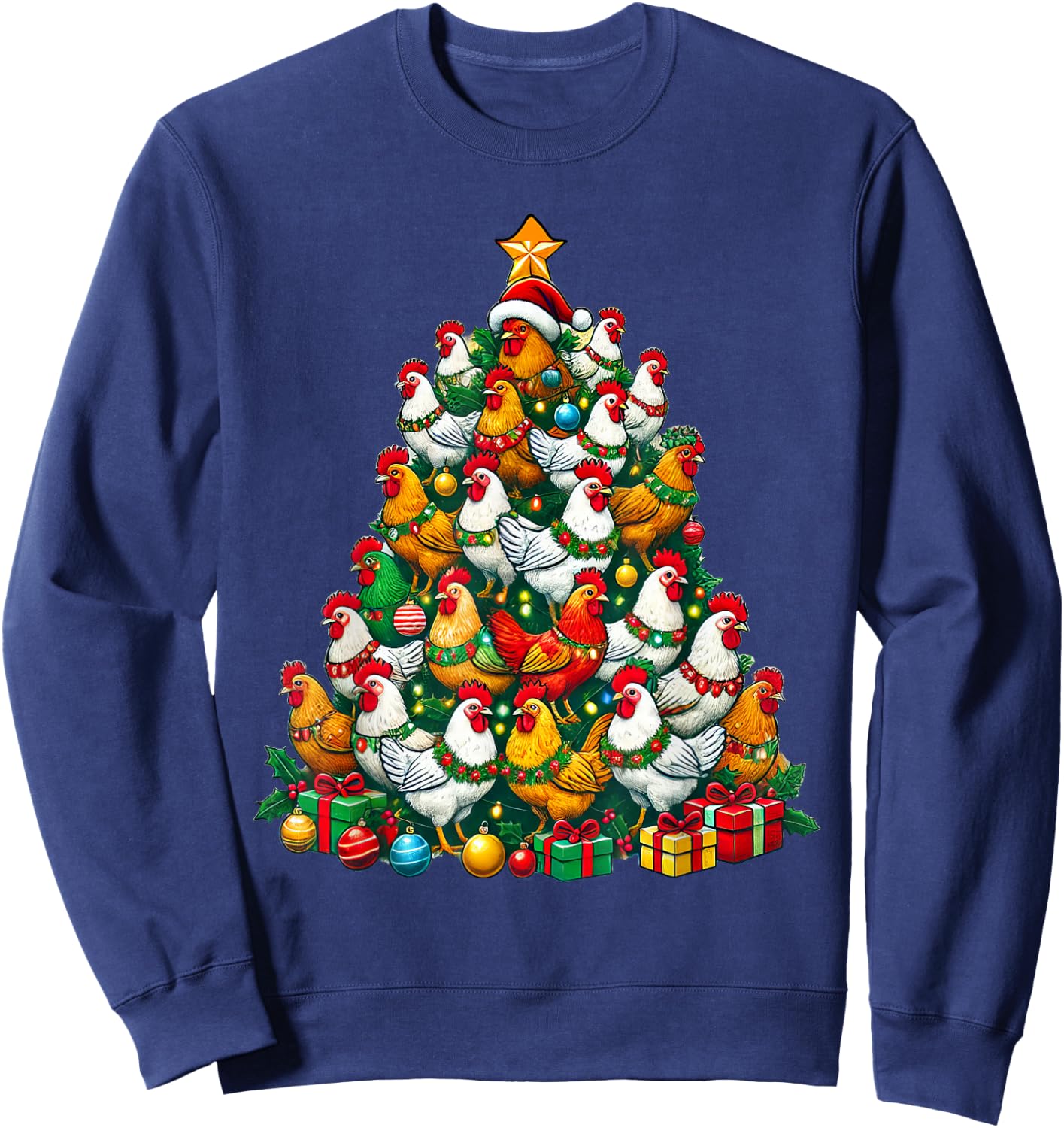 Chicken Christmas Tree Funny Chicken Xmas Sweatshirt - Sweatshirt | Navy