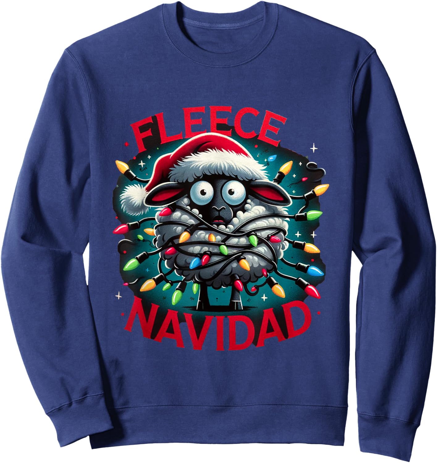 Funny Woolly Surprise Fleece Navidad Christmas Xmas Sheep Sweatshirt - Sweatshirt | Navy