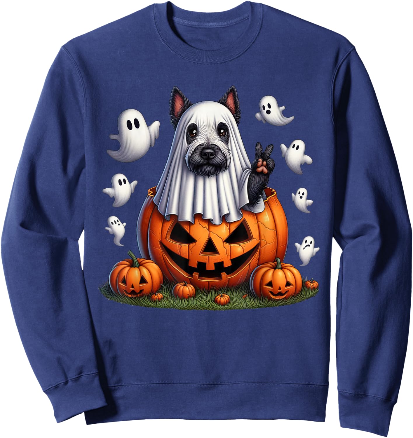 Funny Scottish Terrier Ghost Boo Halloween Kids Sweatshirt - Sweatshirt | Navy