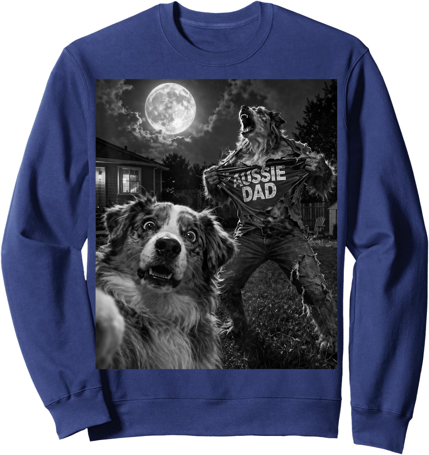 Australian Shepherd Aussie Dad Funny Vintage Graphic Selfie Sweatshirt - Sweatshirt | Navy