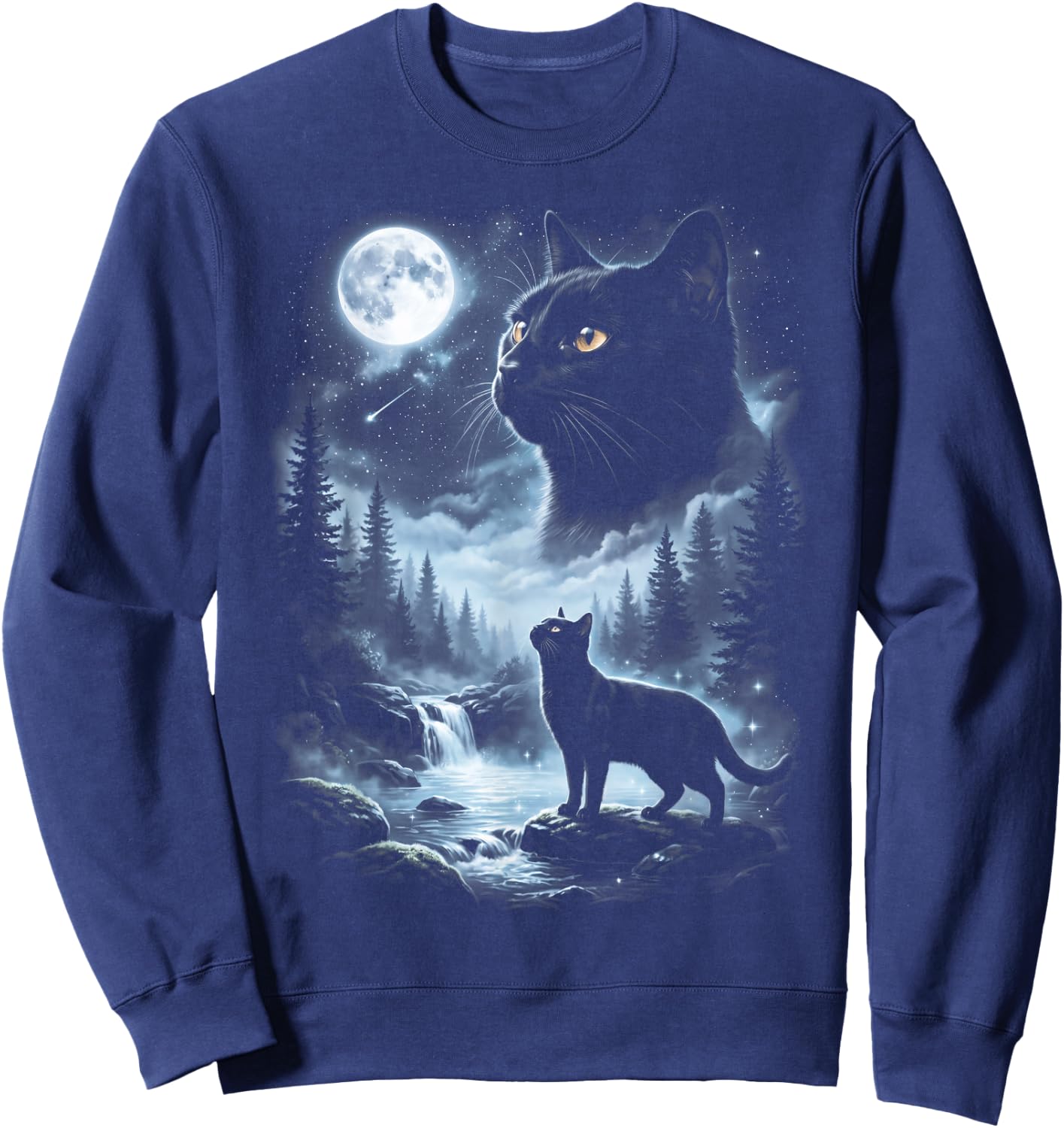 Black Cat Howling at Moon 90's Retro Sweatshirt - Sweatshirt | Navy