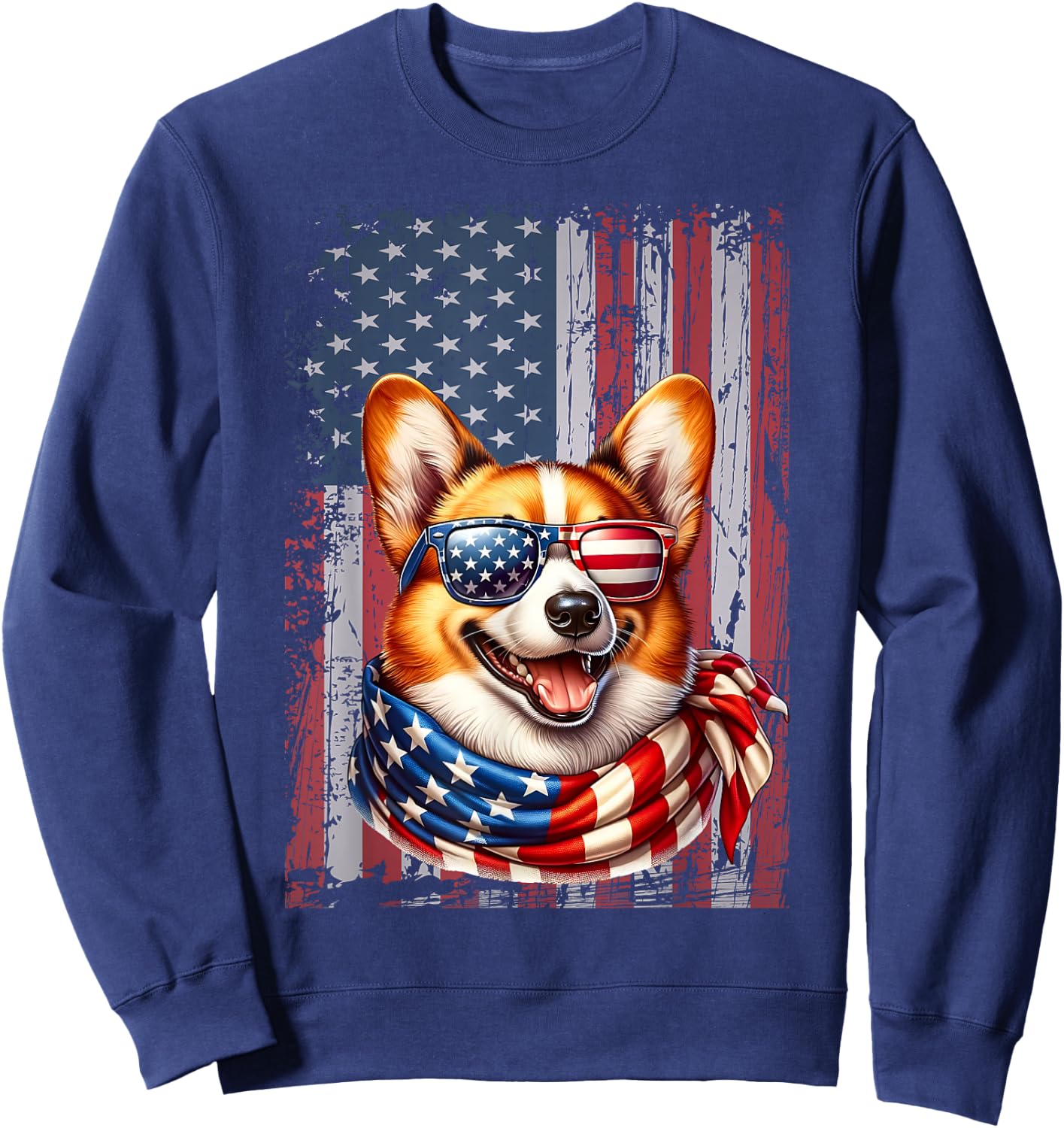 Pembroke Welsh Corgi Dog Lover US Flag 4th Of July Patriotic Sweatshirt - Sweatshirt | Navy
