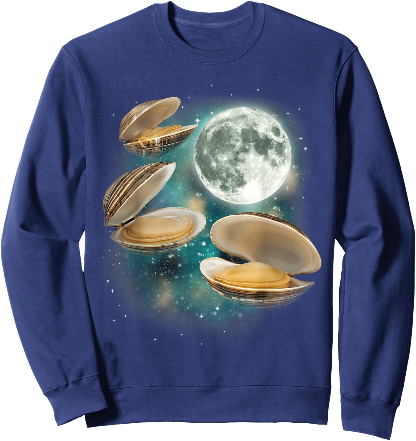 Three Clam Moon | 3 Clams Weird Cursed Oceanic Sealife Ugly Sweatshirt - Sweatshirt | Navy