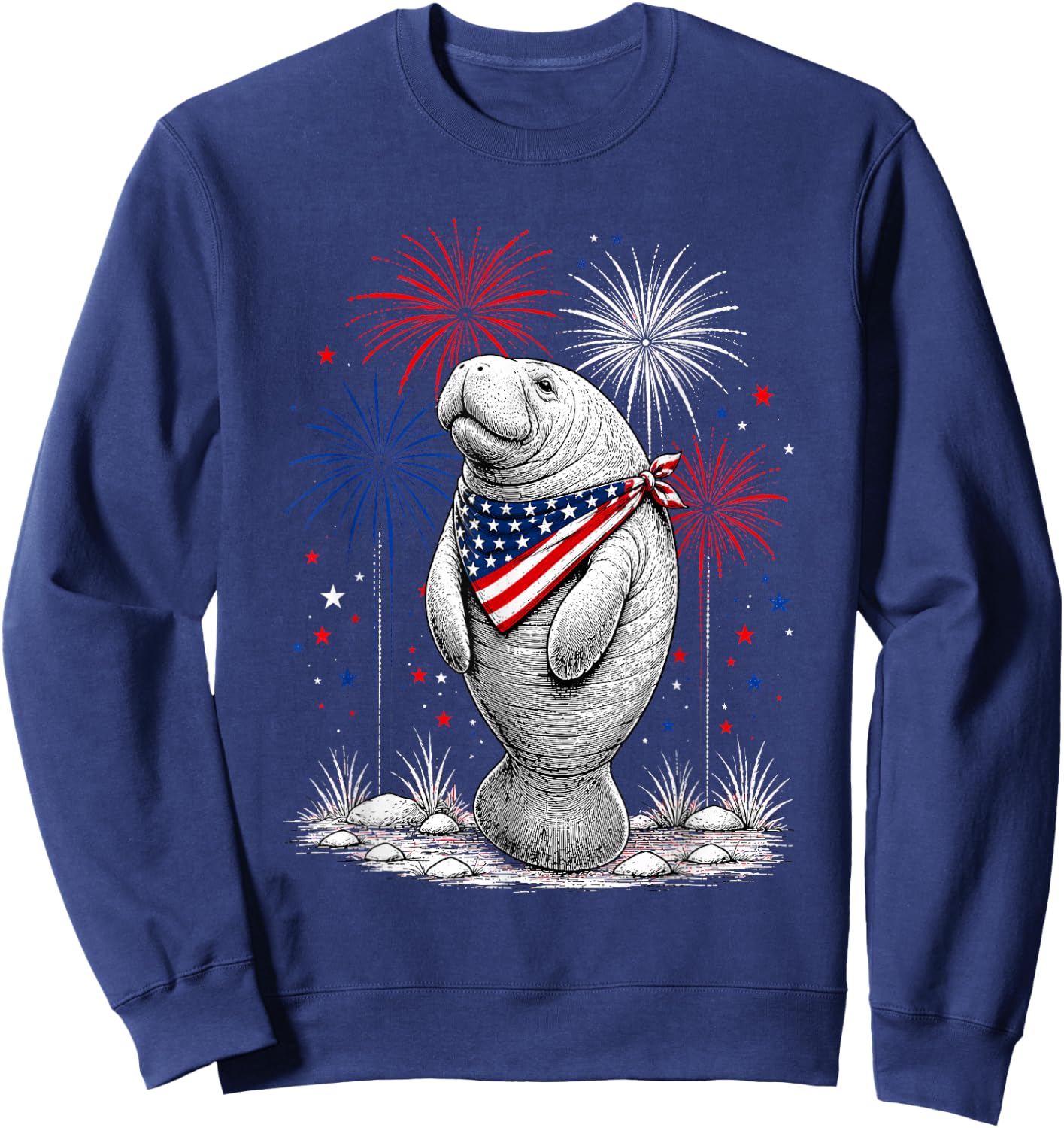 Manatee America's 250th Patriotic Fireworks Animal Lovers Sweatshirt - Sweatshirt | Navy