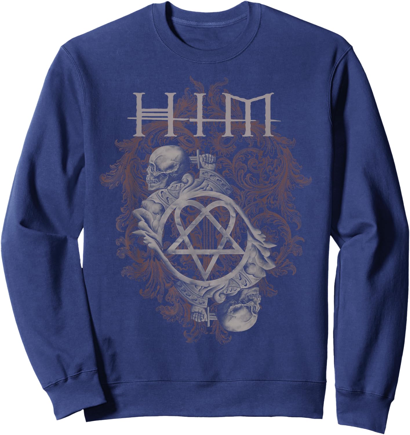Ville Valo HIM Dual Skull On Red , red Sweatshirt - Sweatshirt | Navy