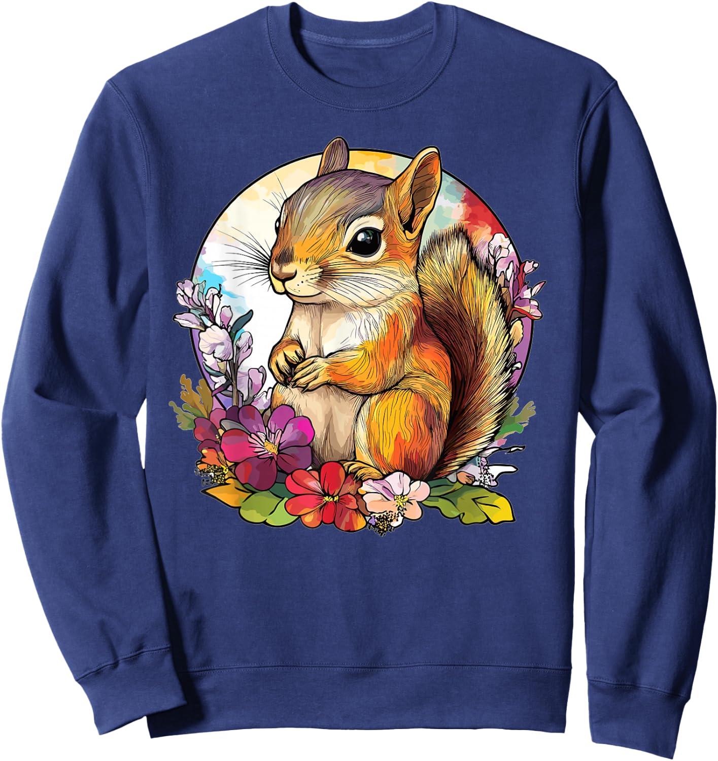 Cute Chipmunk With Flowers I Chipmunk Sweatshirt - Sweatshirt | Navy