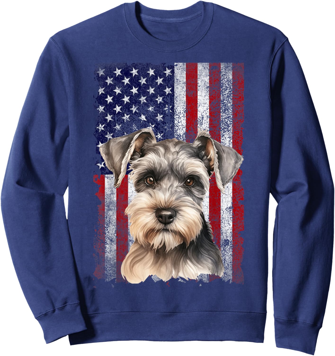 Miniature Schnauzer Dog 4th of July American Flag Patriotic Sweatshirt - Sweatshirt | Navy