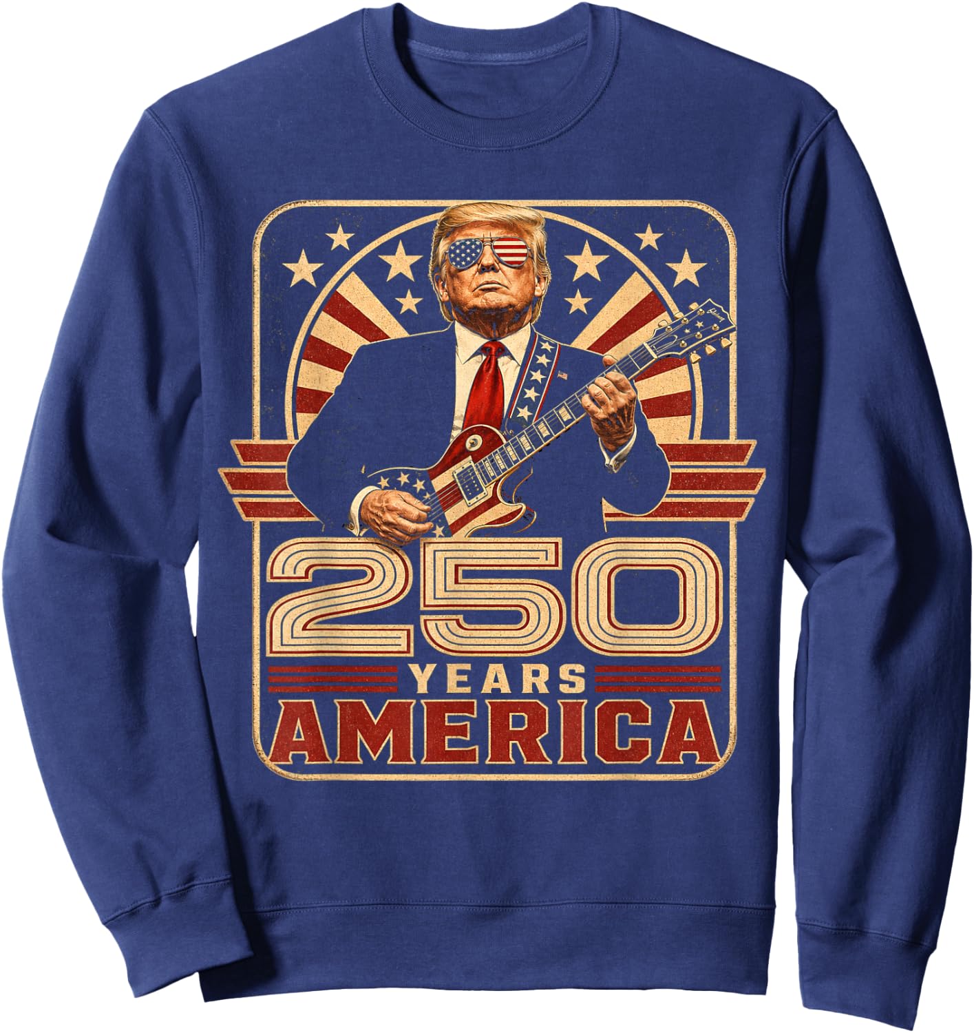 Trump 250 Years America Guitar Retro Sweatshirt - Sweatshirt | Navy