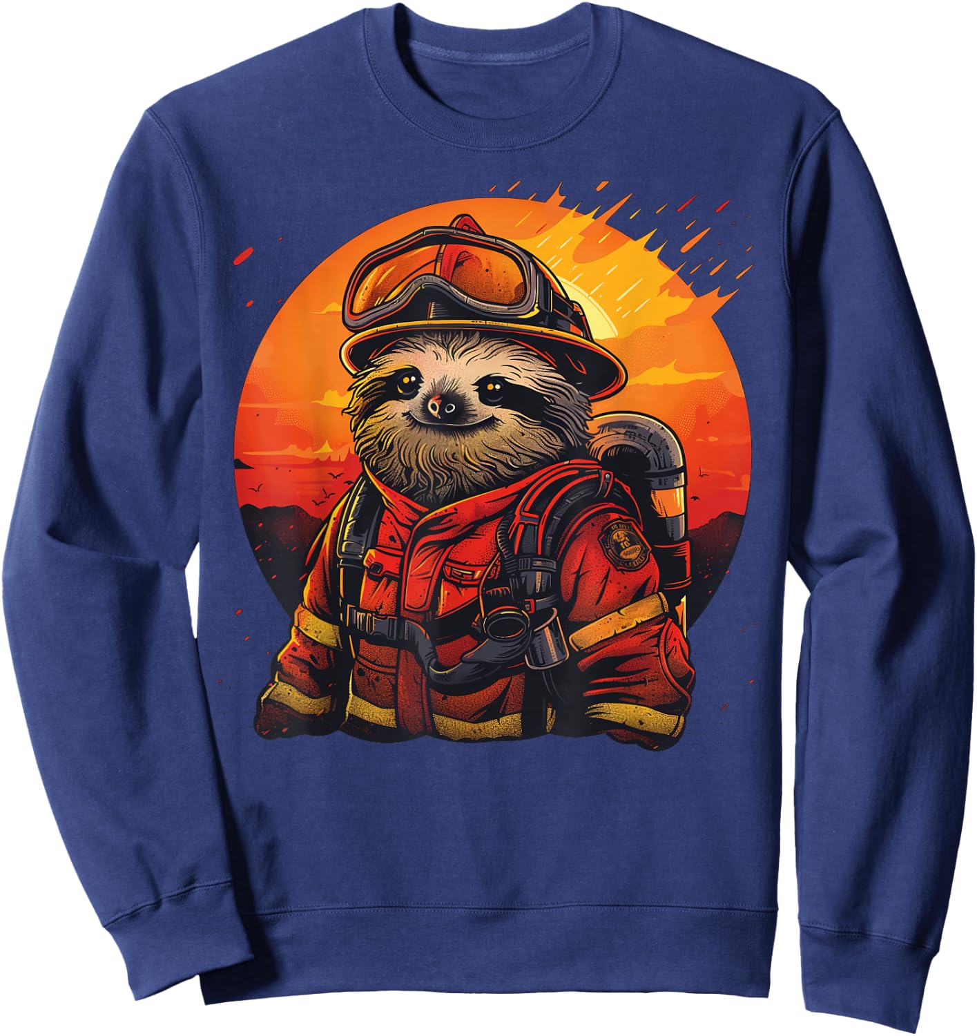 Sleepy Men and Women Sloth Firefighter Sweatshirt - Sweatshirt | Navy