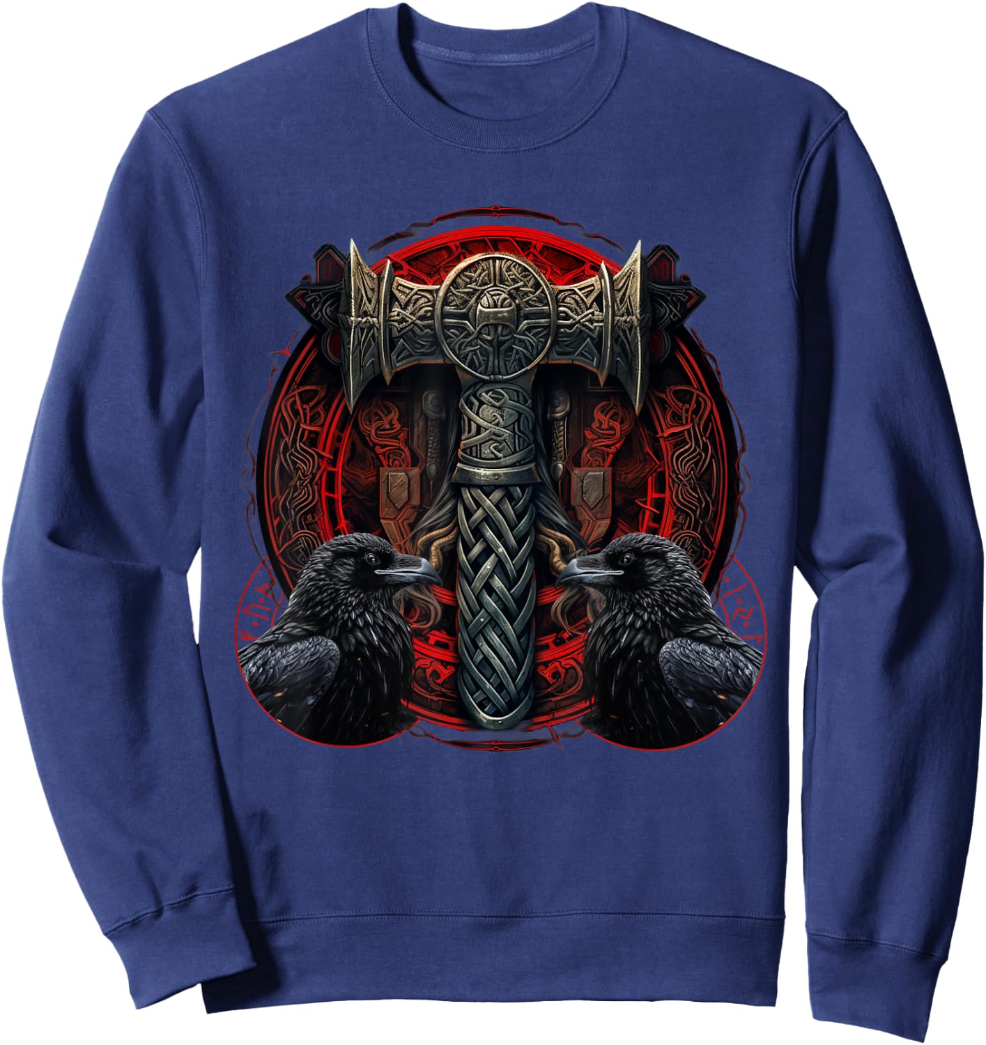 Thor's Mjolnir Viking Norse Mythology Germanic Odin Ravens Sweatshirt - Sweatshirt | Navy