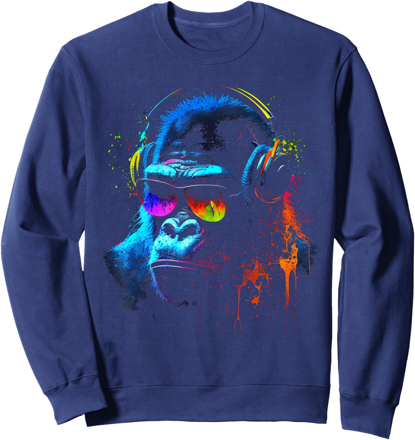 Monkey DJ mit Kopfhörer und Sonnenbrille Gorilla Musikfan Sweatshirt - Sweatshirt | Navy