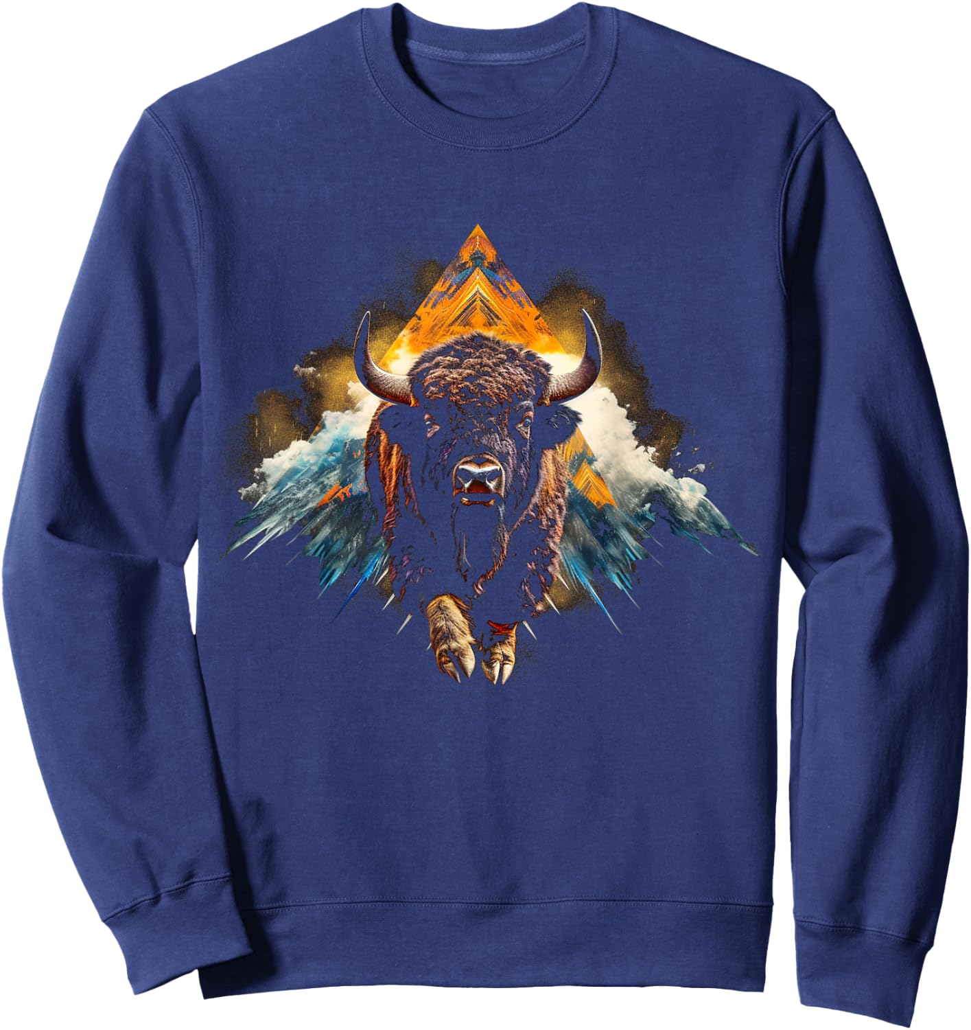 Bison Mountains Animal Art - Bison Sweatshirt - Sweatshirt | Navy