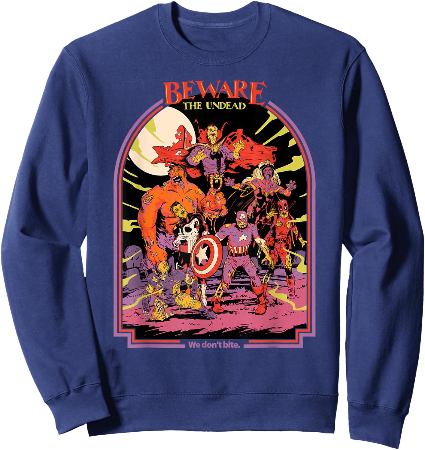Marvel Zombies Beware The Undead We Don’t Bite Halloween Sweatshirt - Sweatshirt | Navy