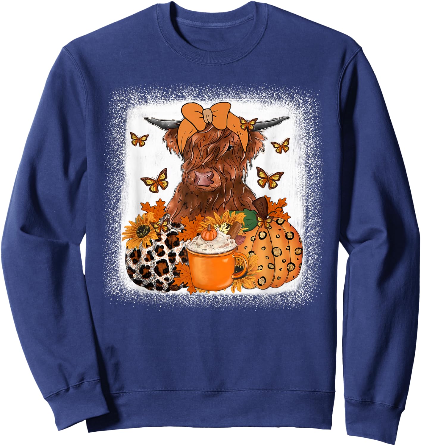 Highland Cow Autumn , Autumn Heifer Pumpkin Cow Women Sweatshirt - Sweatshirt | Navy
