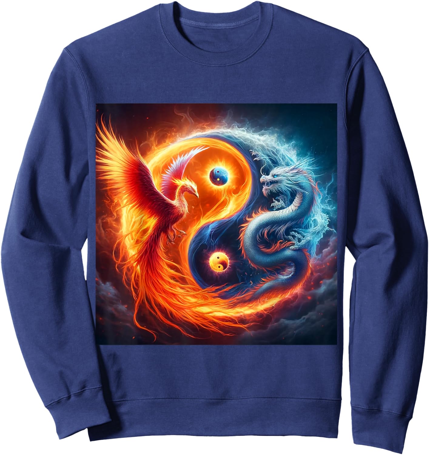 Yin And Yang Phoenix And Japanese Dragon Sweatshirt - Sweatshirt | Navy