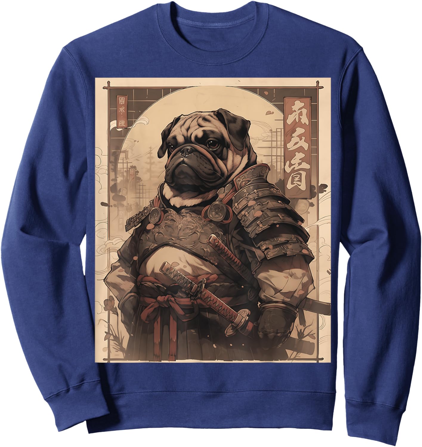 Pug Dog Samurai Full Gear Warriors Japanese Gothic Style Sweatshirt - Sweatshirt | Navy