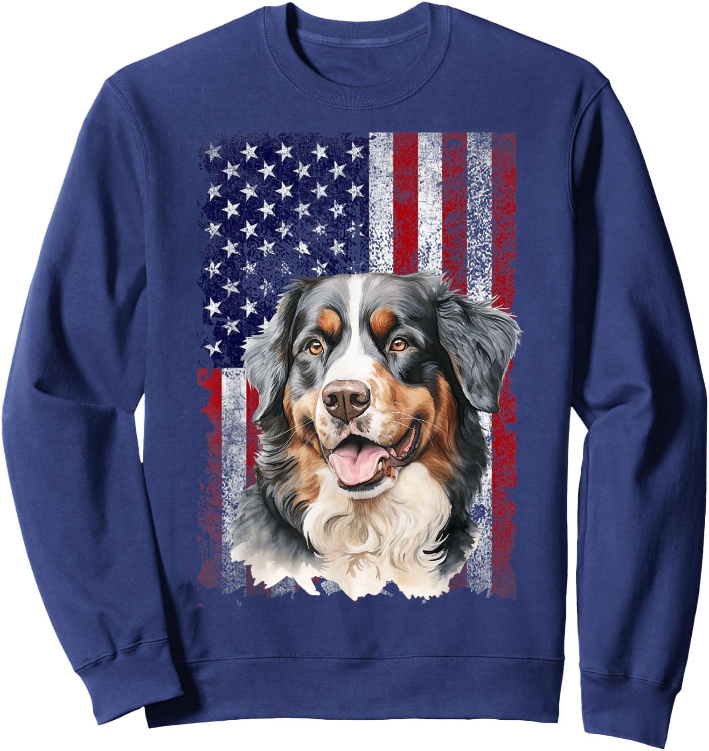 Bernese Mountain Dog 4th of July American Flag Patriotic Sweatshirt - Sweatshirt | Navy