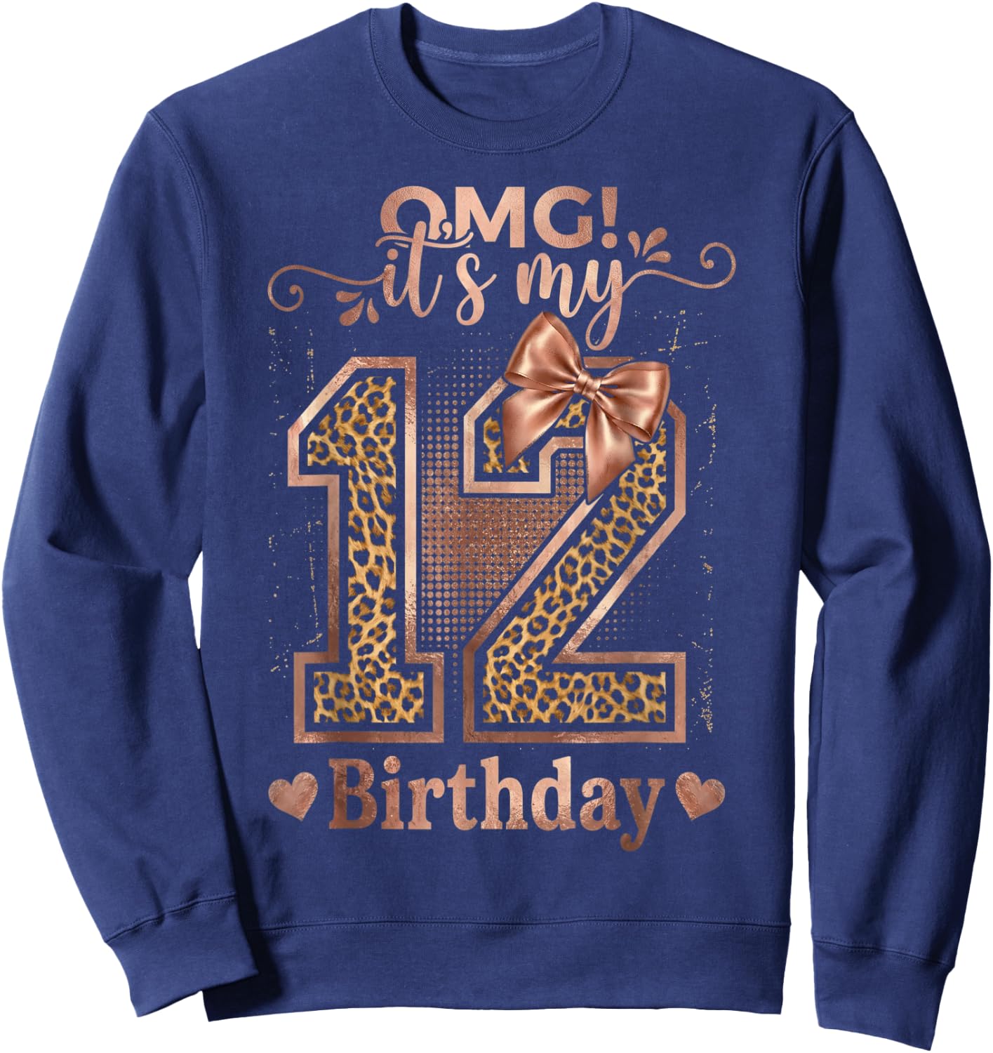 It's My 12th Birthday Girl Coquette Bow 12 Year Old Leopard Sweatshirt - Sweatshirt | Navy