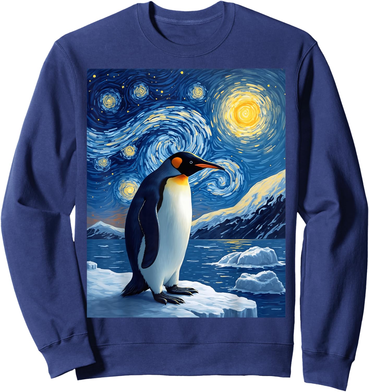 Van Gogh's Starry Night Penguin Tuxedo Bird Animal Lovers Sweatshirt - Sweatshirt | Navy