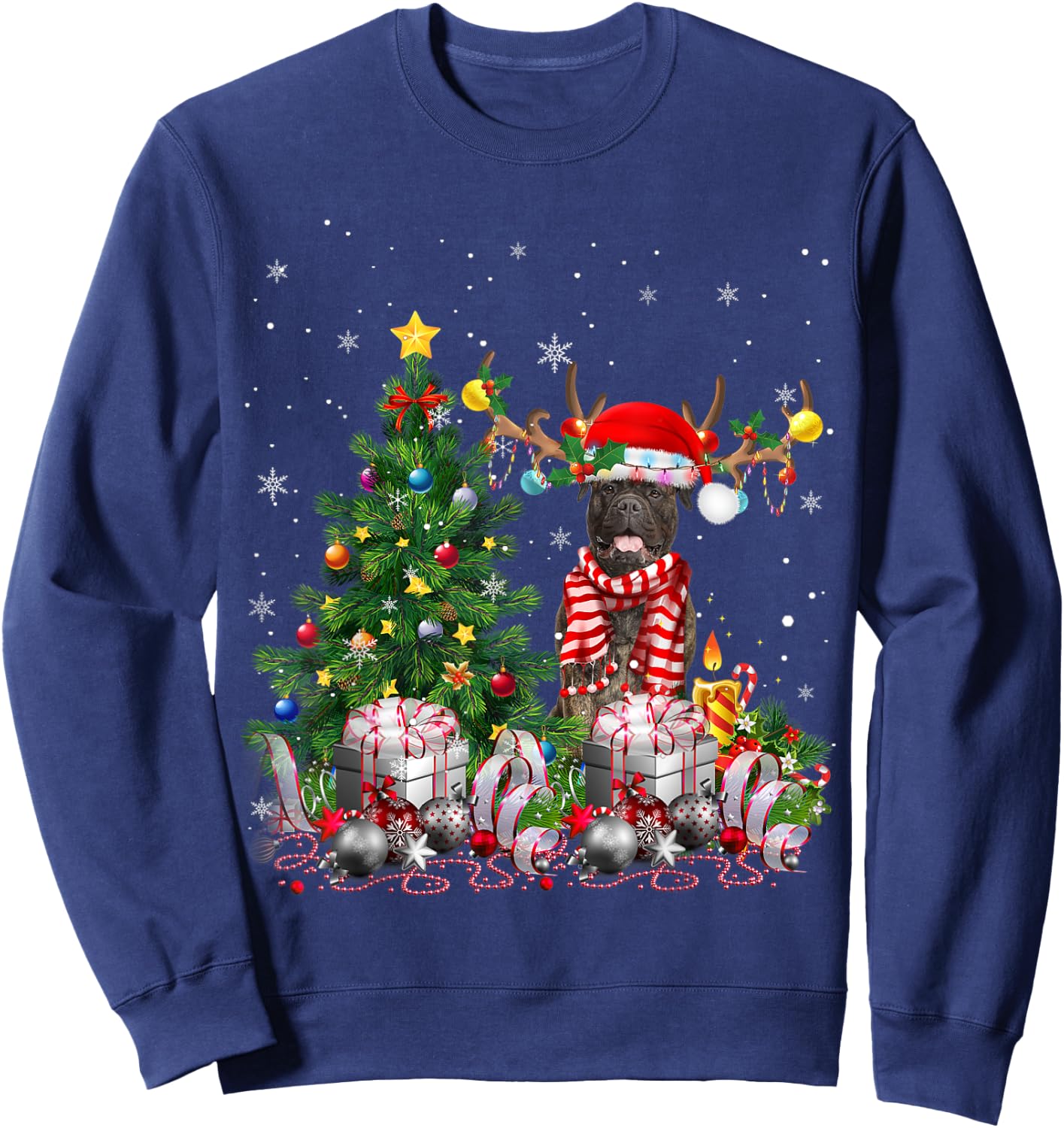 Bull Mastiff Dog Christmas Tree Lights Santa Pajamas Xmas Sweatshirt - Sweatshirt | Navy
