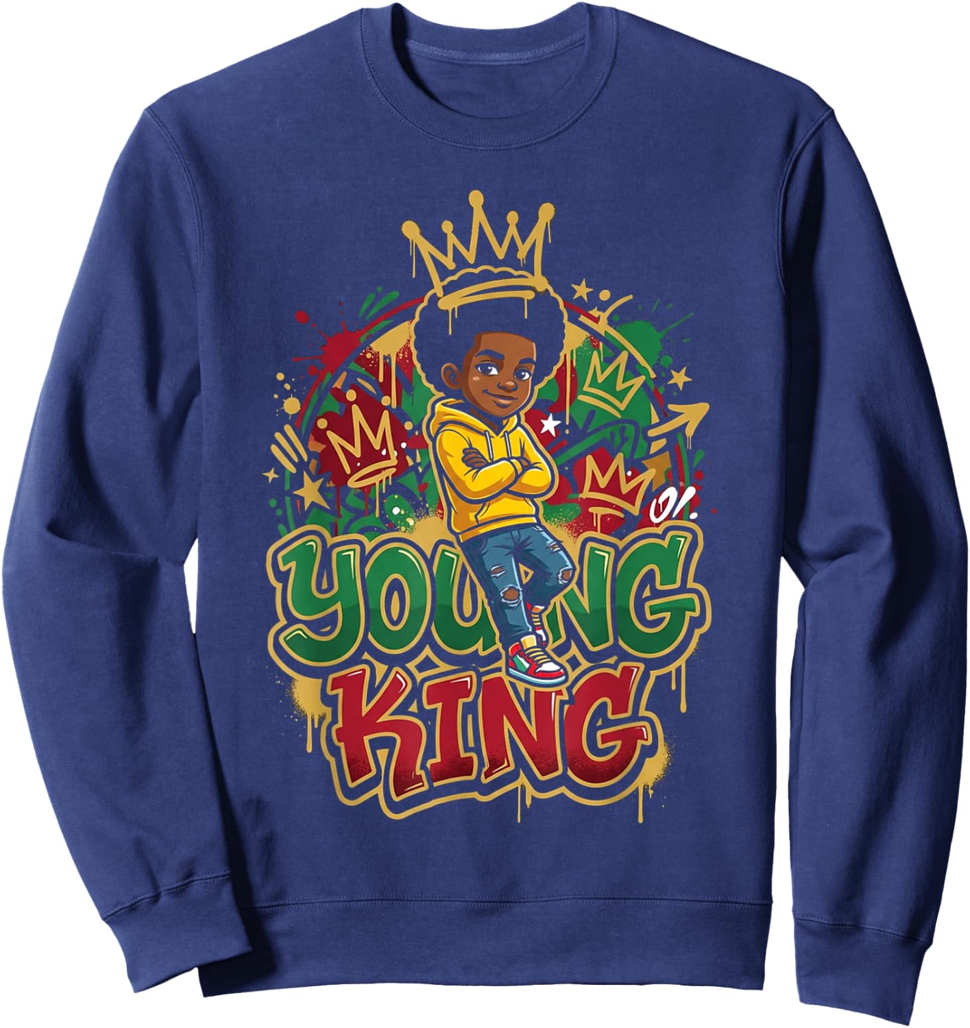 Black Young King Black History Month Juneteenth Kids Boys Sweatshirt - Sweatshirt | Navy