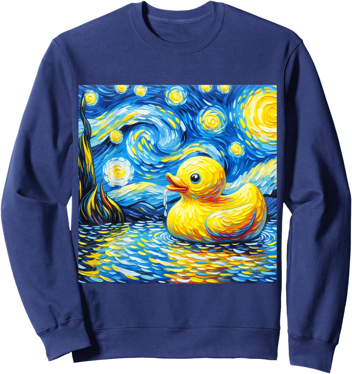 Rubber Duck Starry Night Painting Ducky Vincent Van Gogh Art Sweatshirt - Sweatshirt | Navy