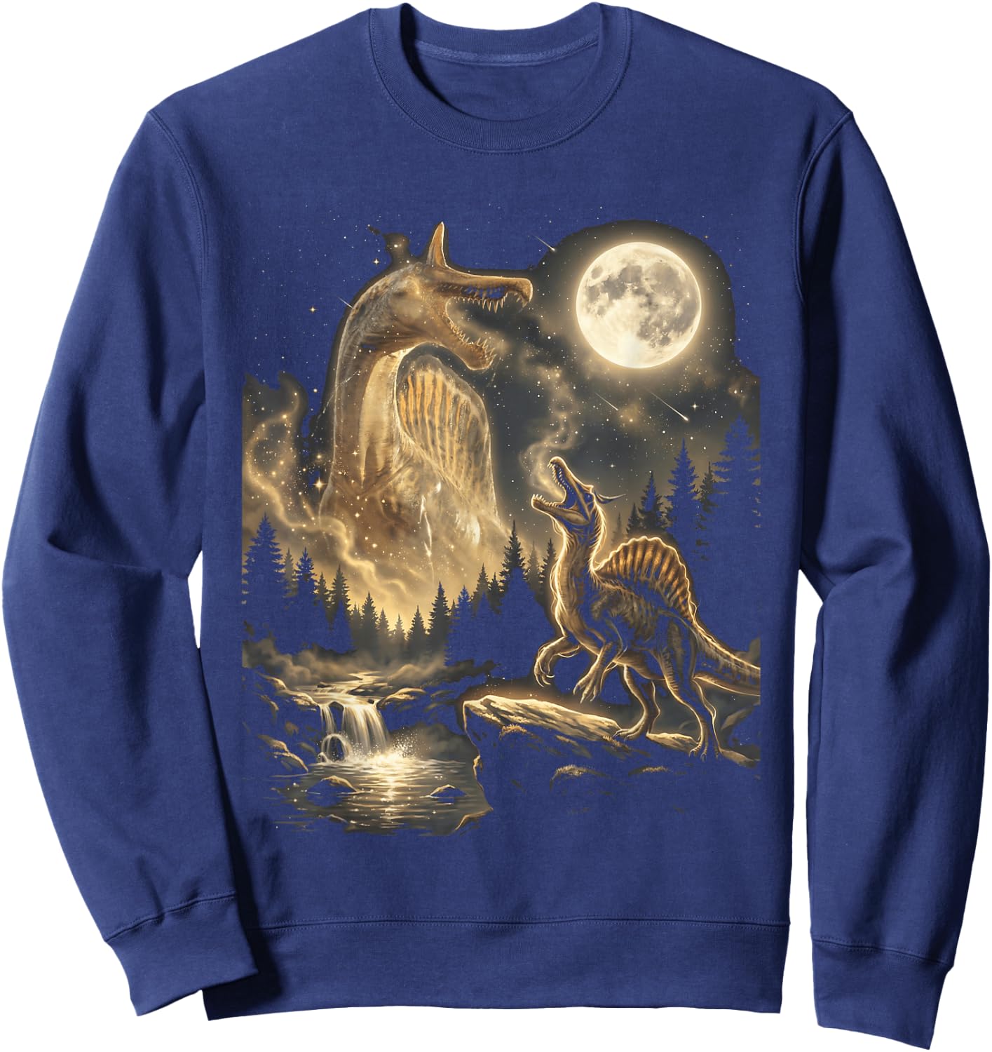 Spinosaurus Mirabilis Dinosaur Full Moon Night Forest Sweatshirt - Sweatshirt | Navy