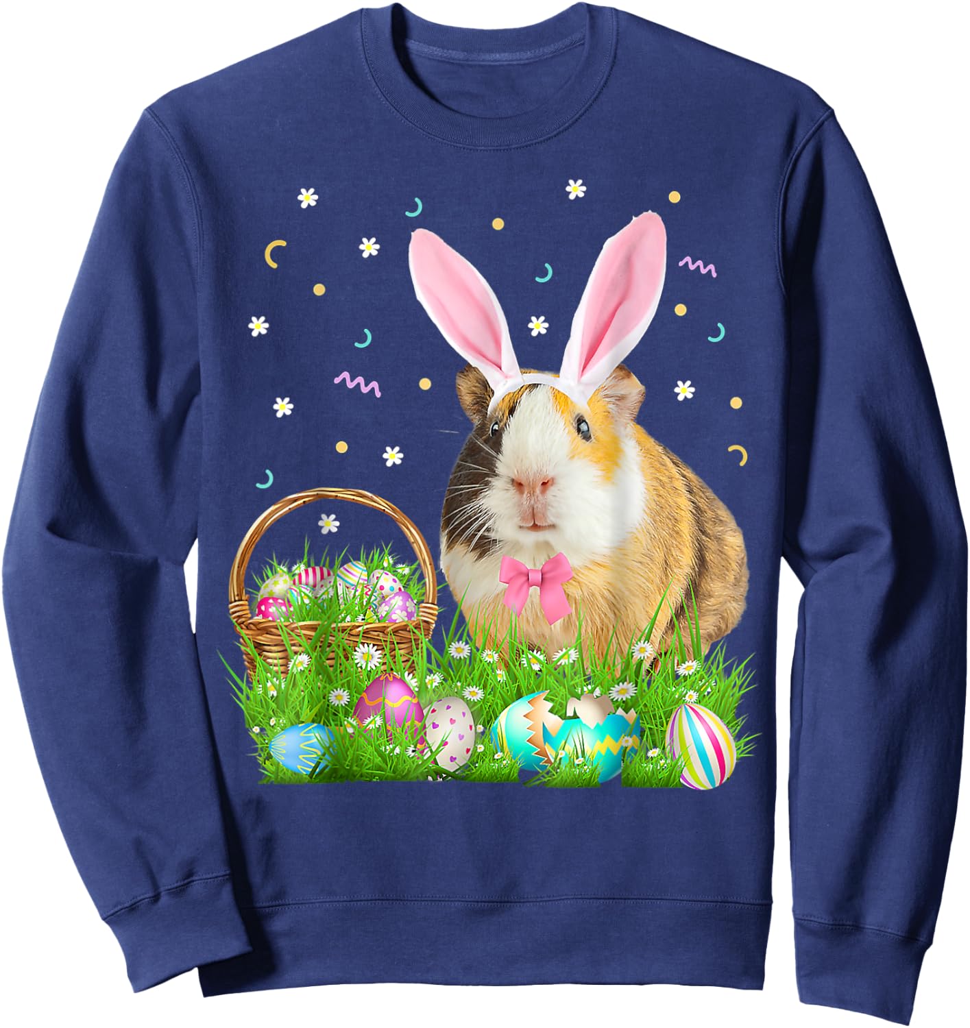 Cute Guinea Pig Funny Easter Bunny Eggs Happy Easter Day Sweatshirt - Sweatshirt | Navy