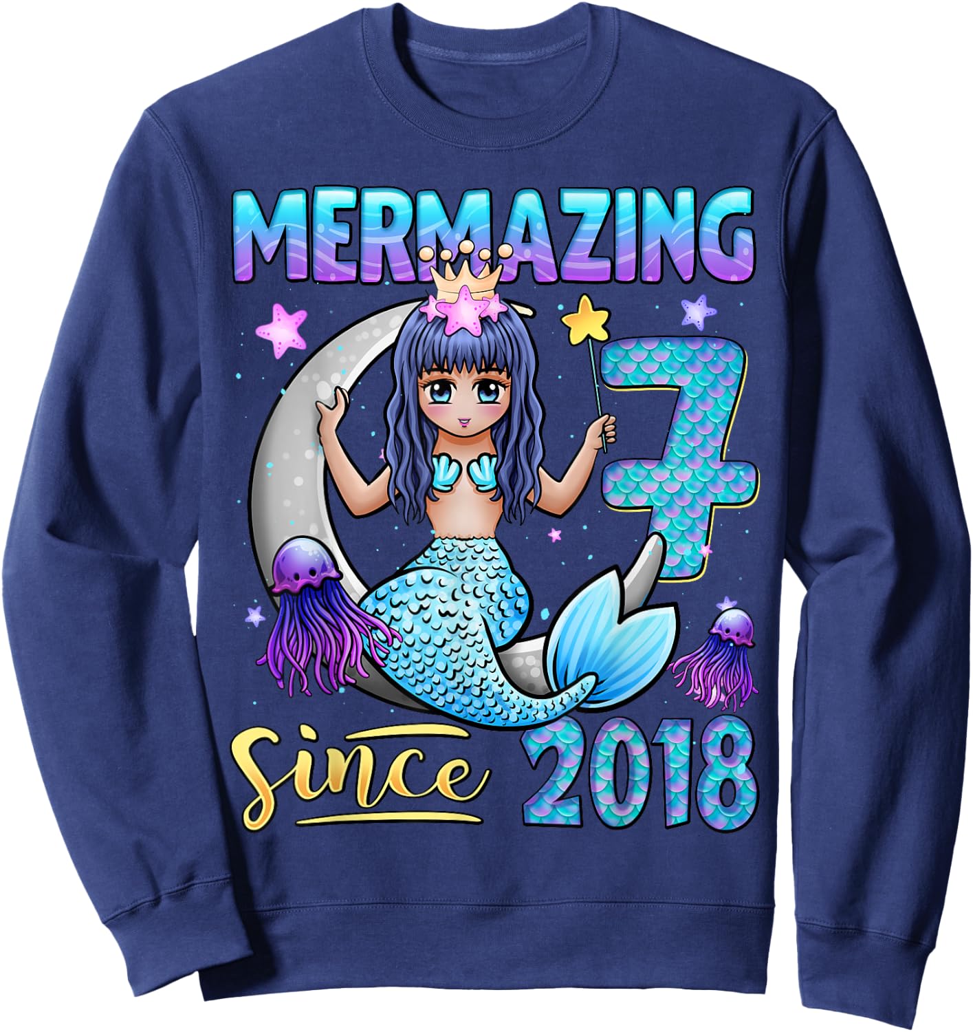Mermaid Birthday Shirt 7 Years Old Mermaid 7th Birthday Girl Sweatshirt - Sweatshirt | Navy