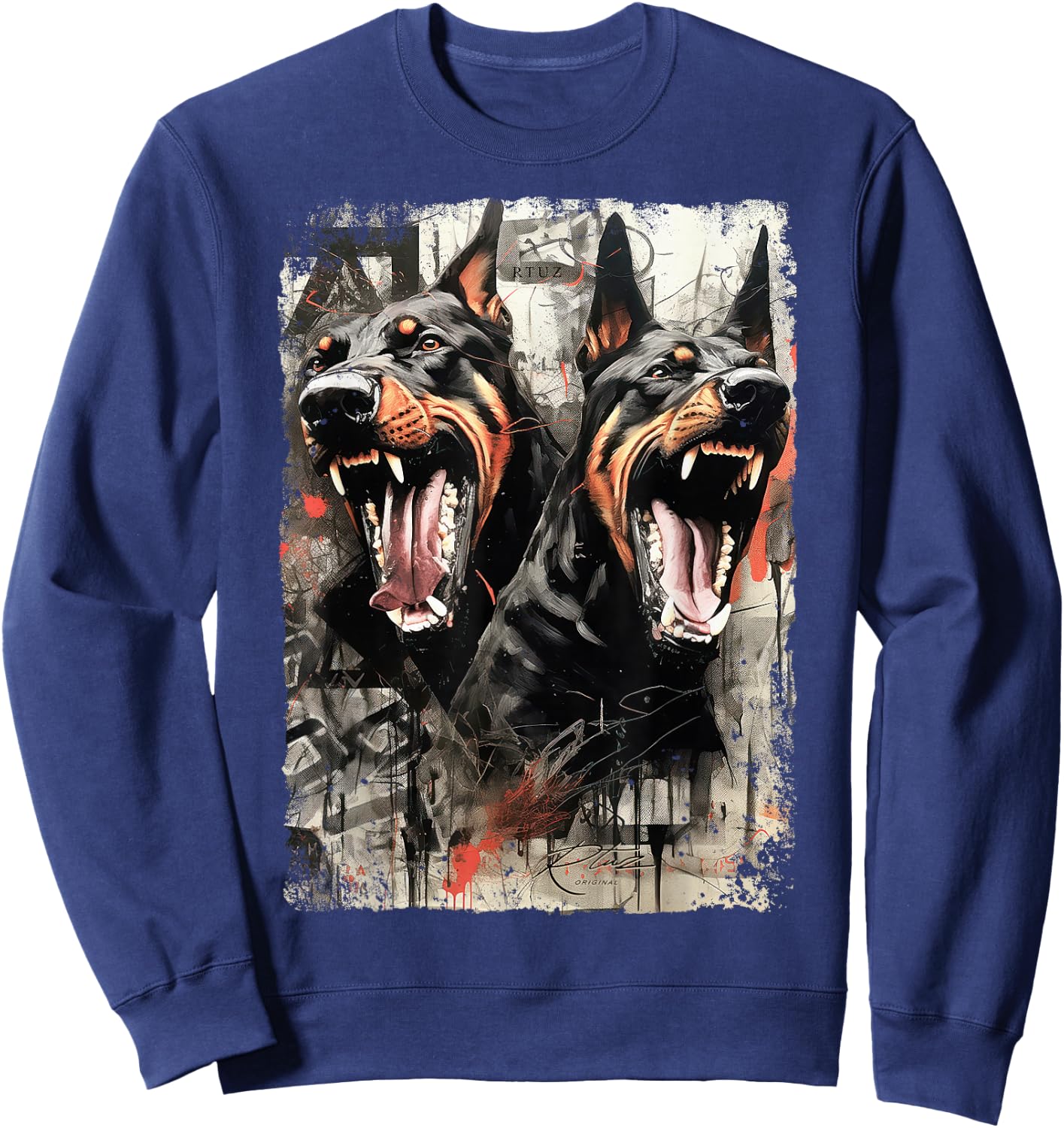 Hip Hop Streetwear Fashion Vintage Women Men Dog Doberman Sweatshirt - Sweatshirt | Navy