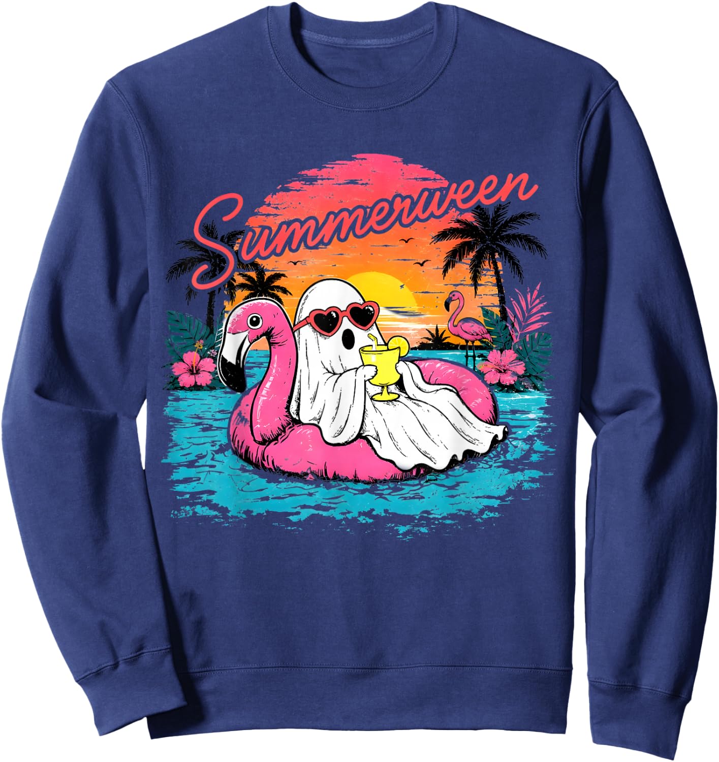 Summerween Funny Ghost Summer Halloween Vacation Sweatshirt - Sweatshirt | Navy