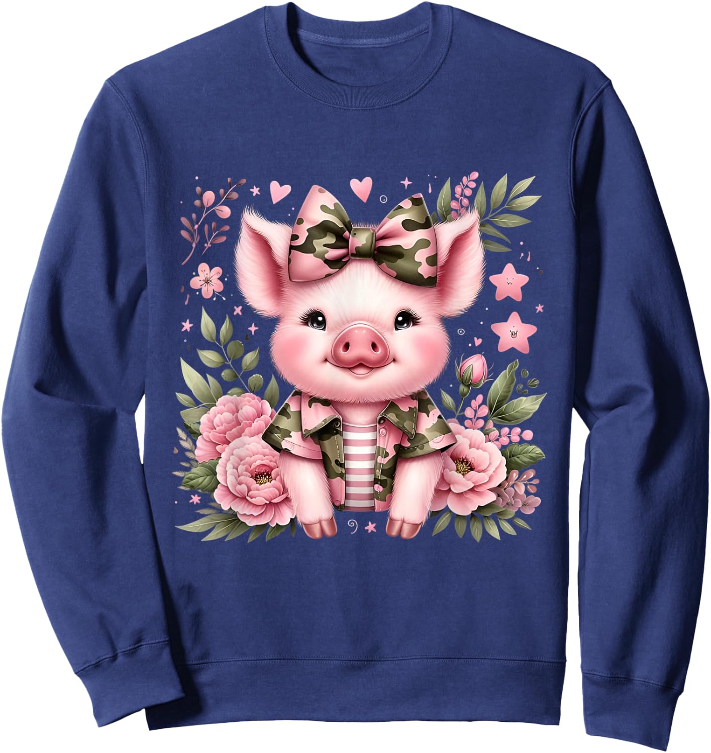 Cute Pig Camouflage Old Camo Bow Camo Coquette Bow Hunting Sweatshirt - Sweatshirt | Navy