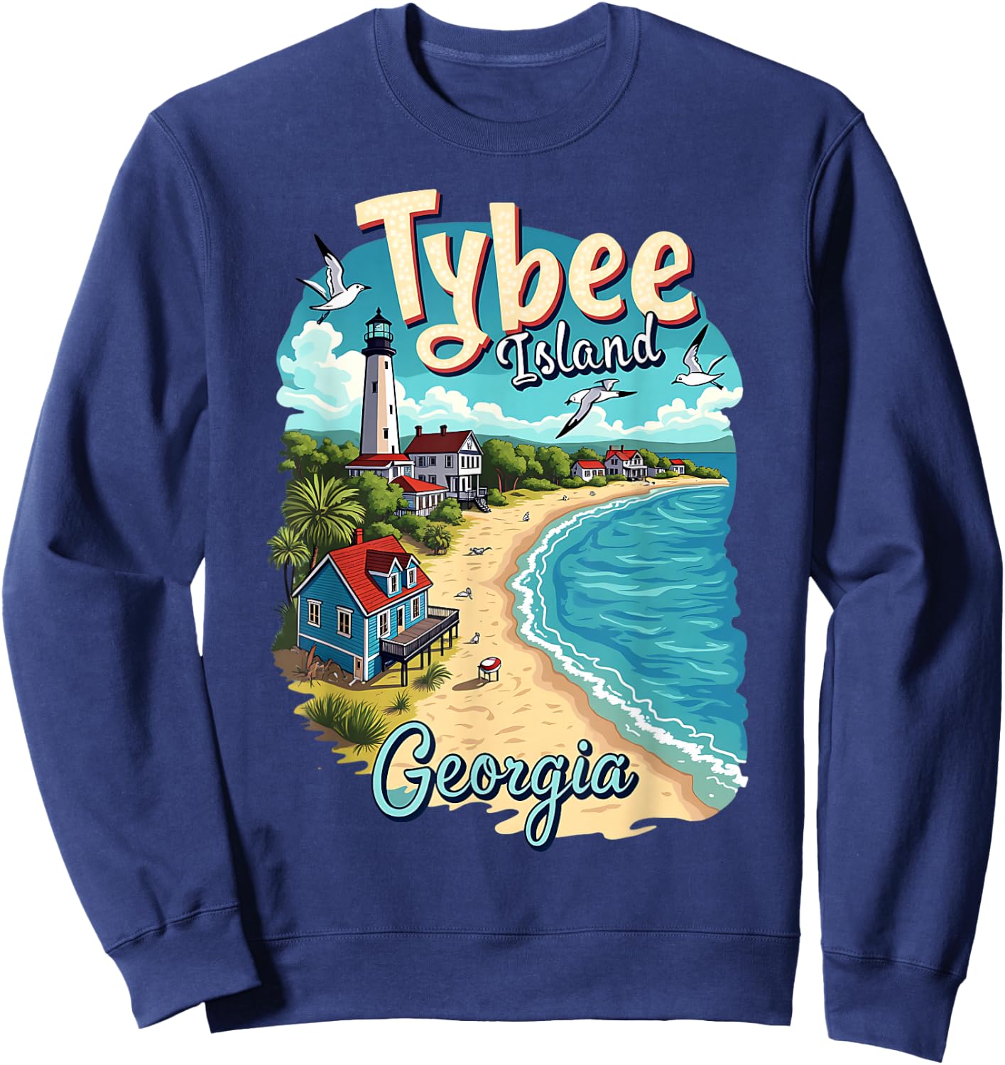 Vacation Beach Scene Tybee Island Georgia Sweatshirt - Sweatshirt | Navy