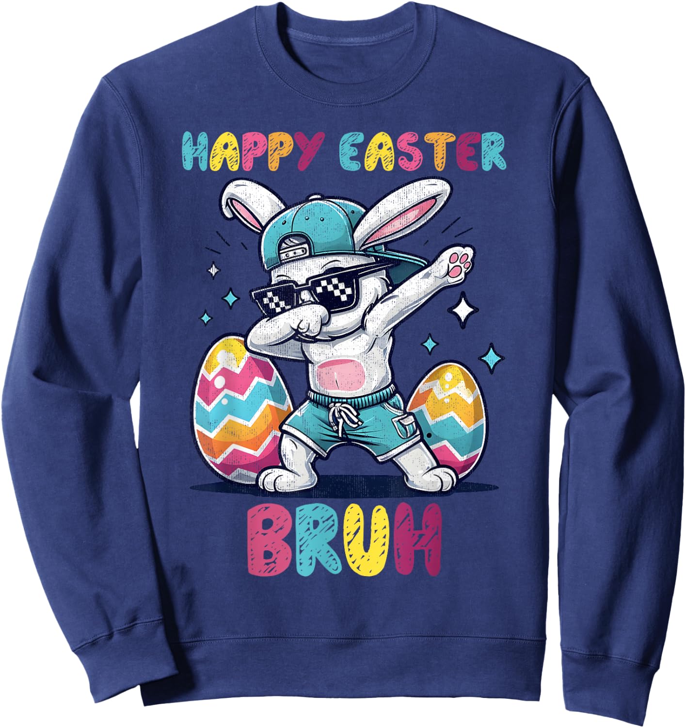 Bruh Dabbing Bunny Funny kids Boys Easter day Sweatshirt - Sweatshirt | Navy