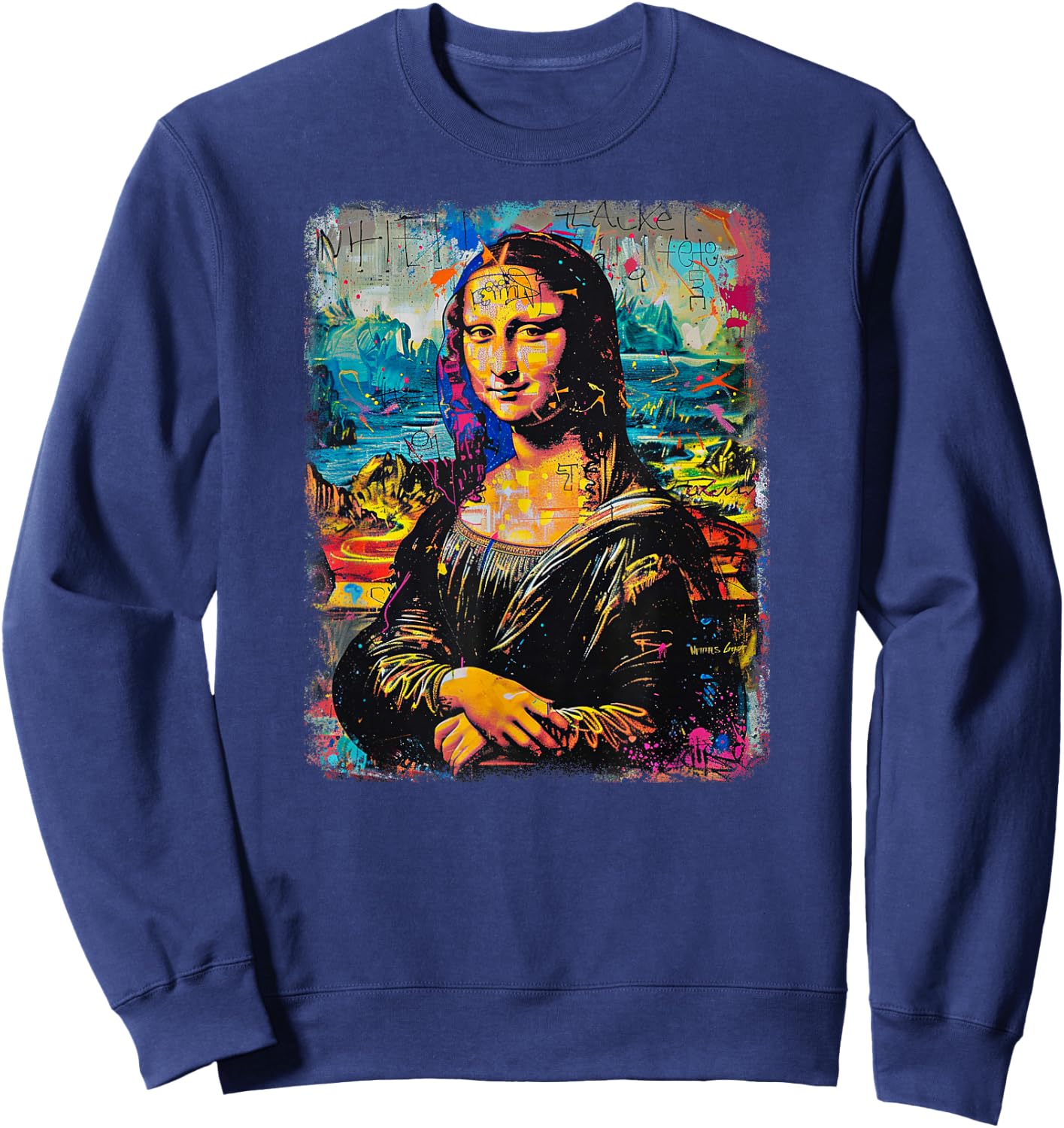 Abstract Graffiti Art Leonardo Da Vinci Art Mona Lisa Sweatshirt - Sweatshirt | Navy