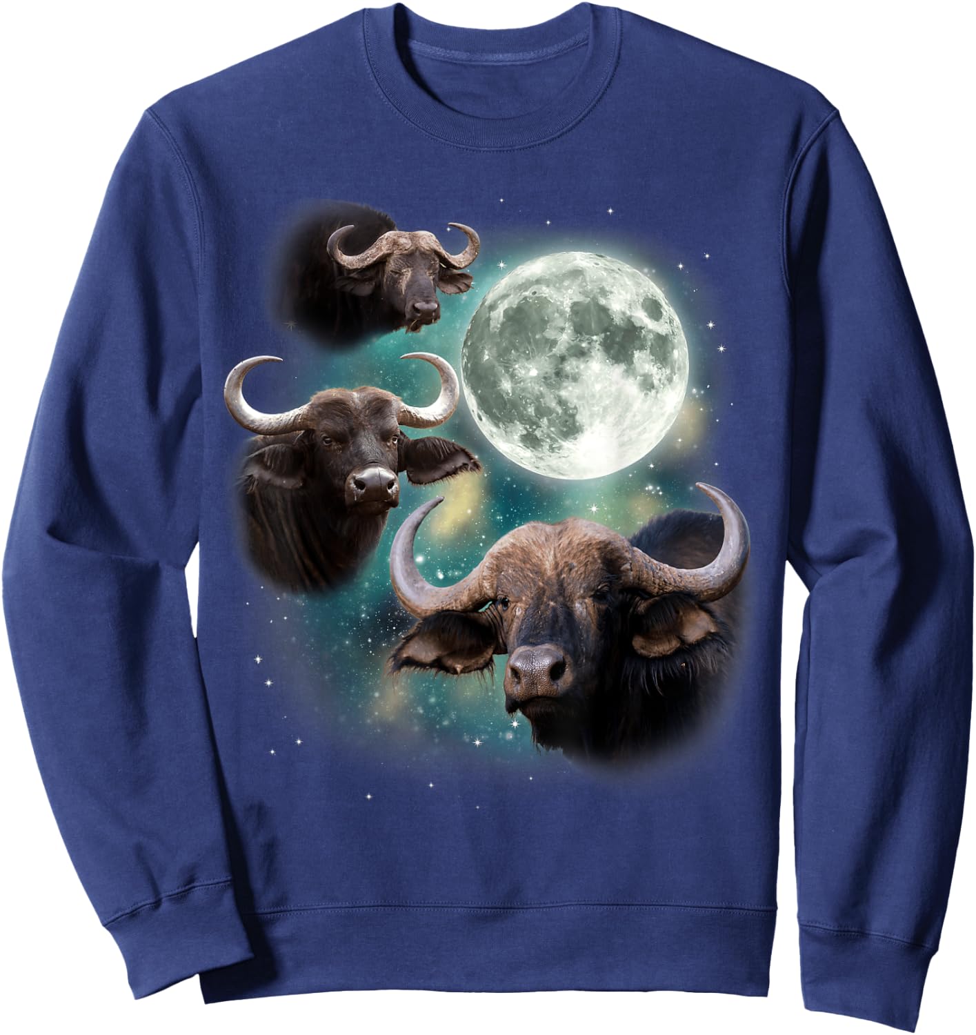 Three Water Buffaloes Moon | 3 Wild Buffaloes Howling Meme Sweatshirt - Sweatshirt | Navy
