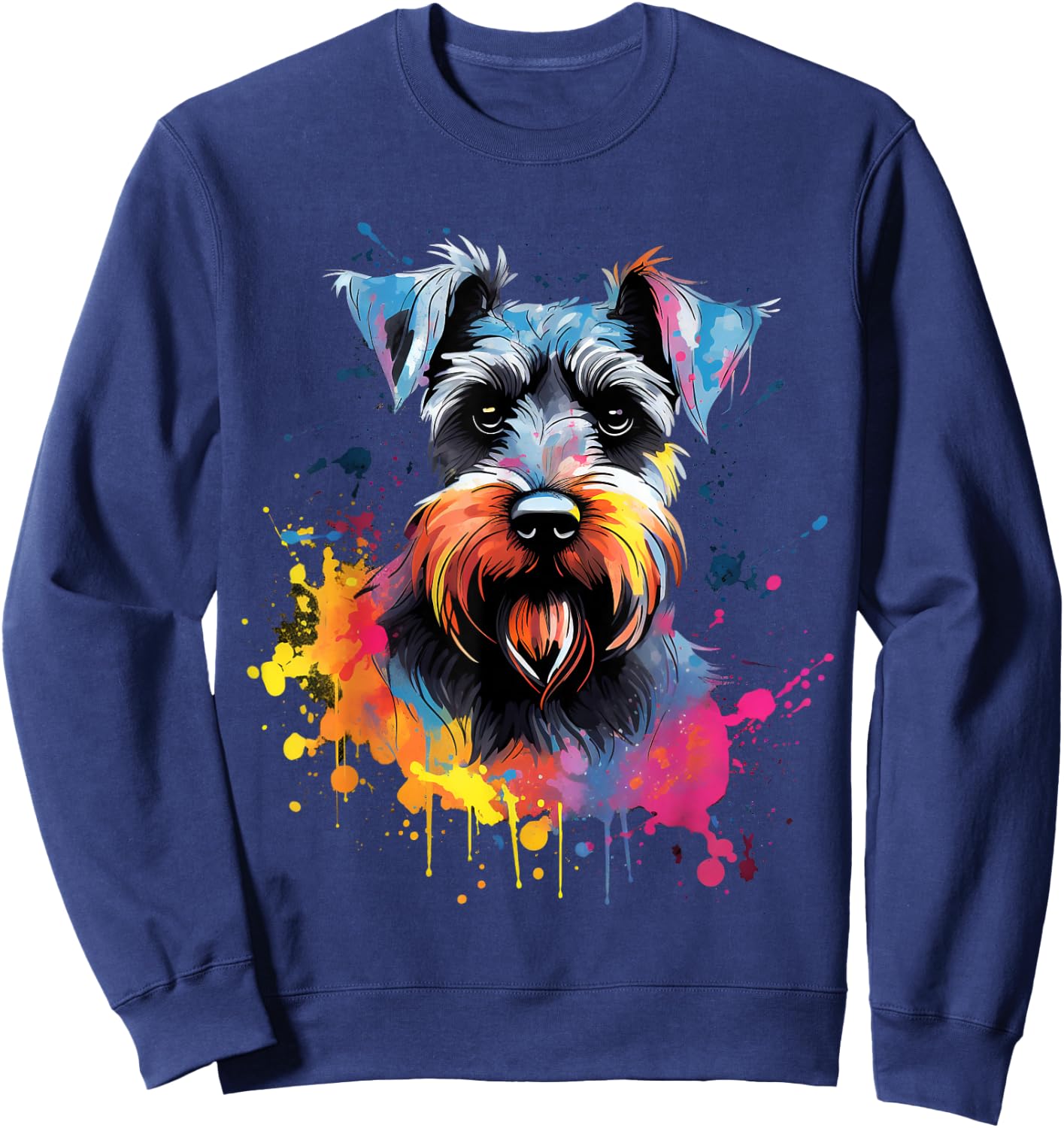 Cute Miniature Schnauzer Dog on painted Miniature Schnauzer Men Women Kids Sweatshirt - Sweatshirt | Navy