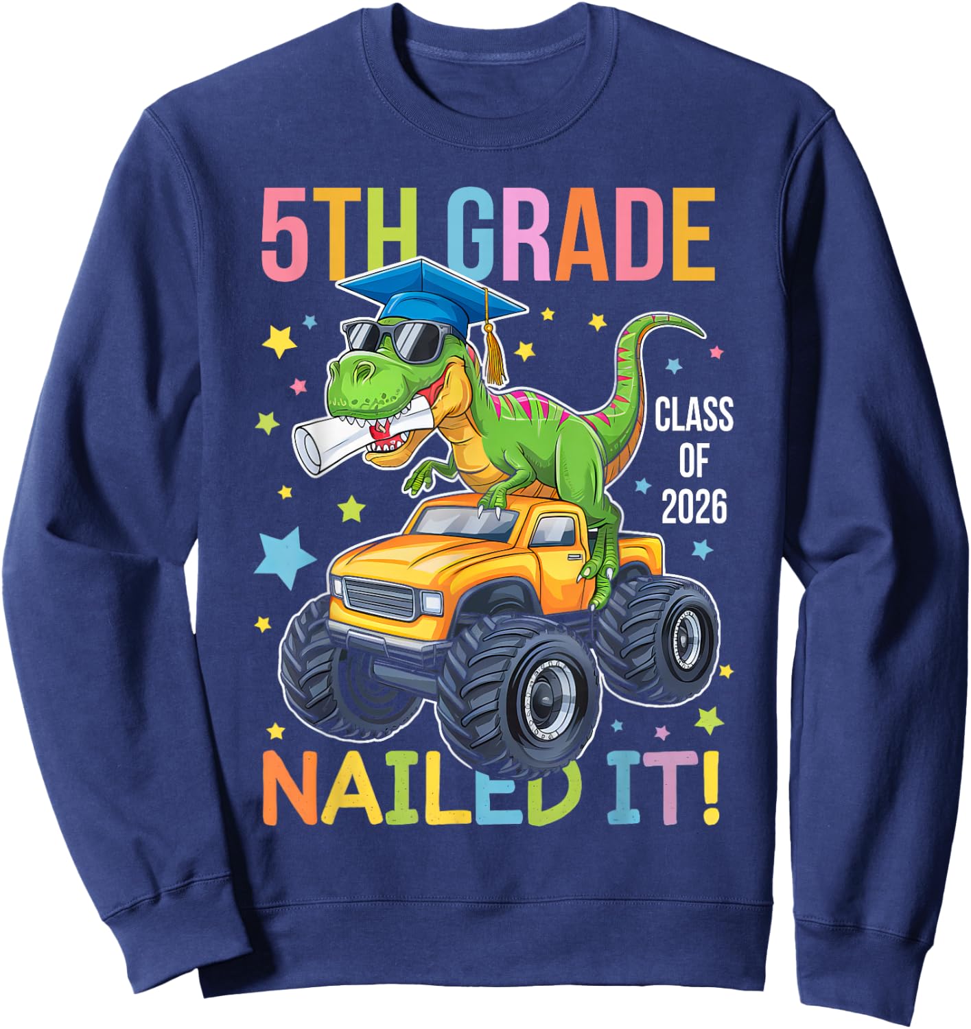 5th Grade Graduation Class Of 2026 Graduate Dinosaur Boys Sweatshirt - Sweatshirt | Navy