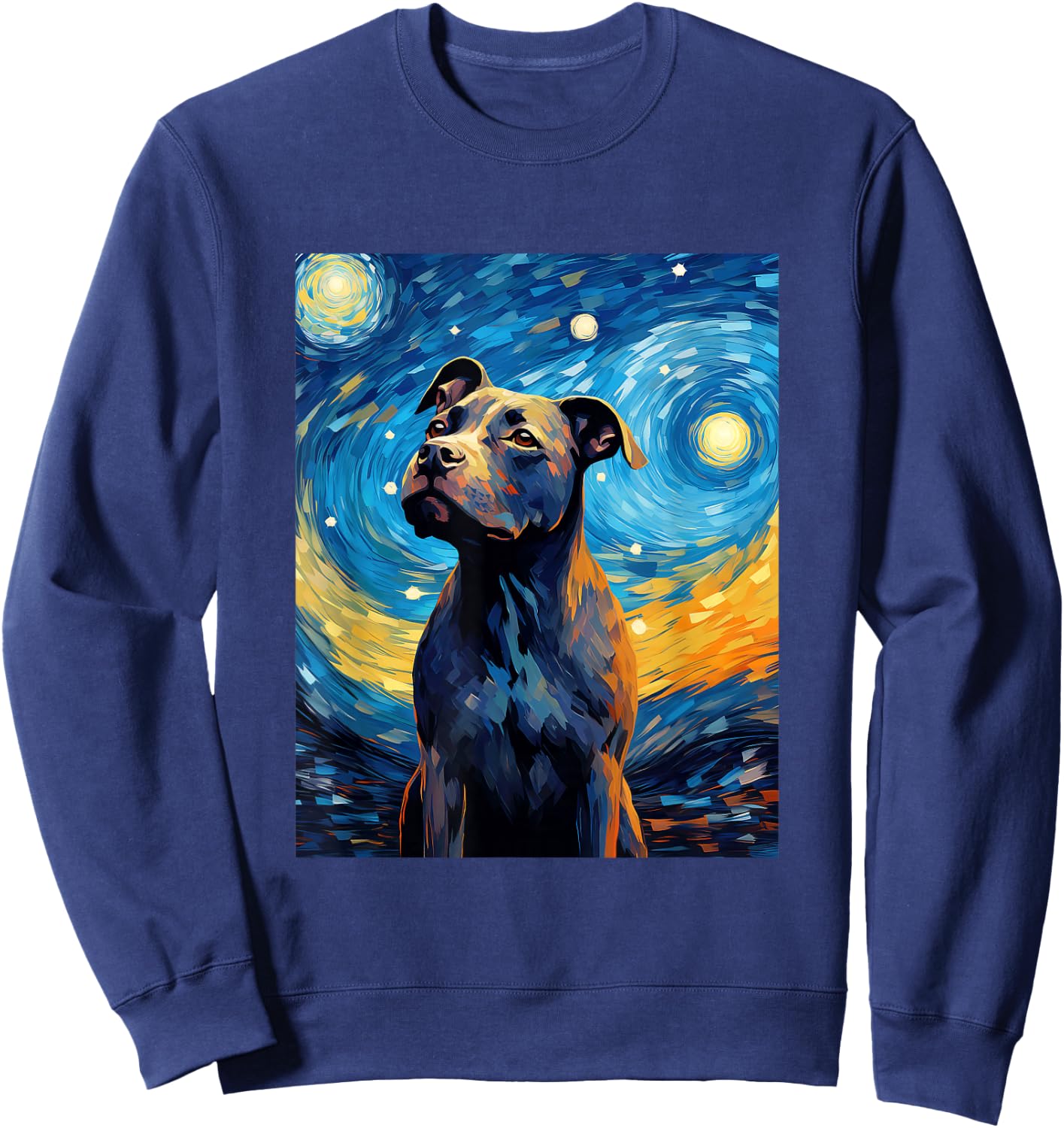 Staffordshire Bull Terrier Starry Night Van Gogh Sweatshirt - Sweatshirt | Navy