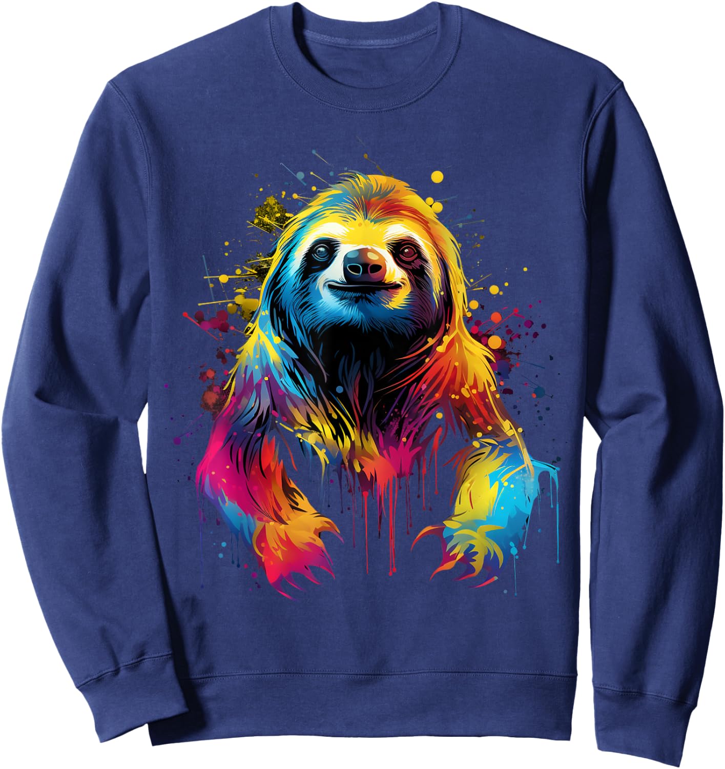Cool Sloth on colorful painted Sloth Sweatshirt - Sweatshirt | Navy