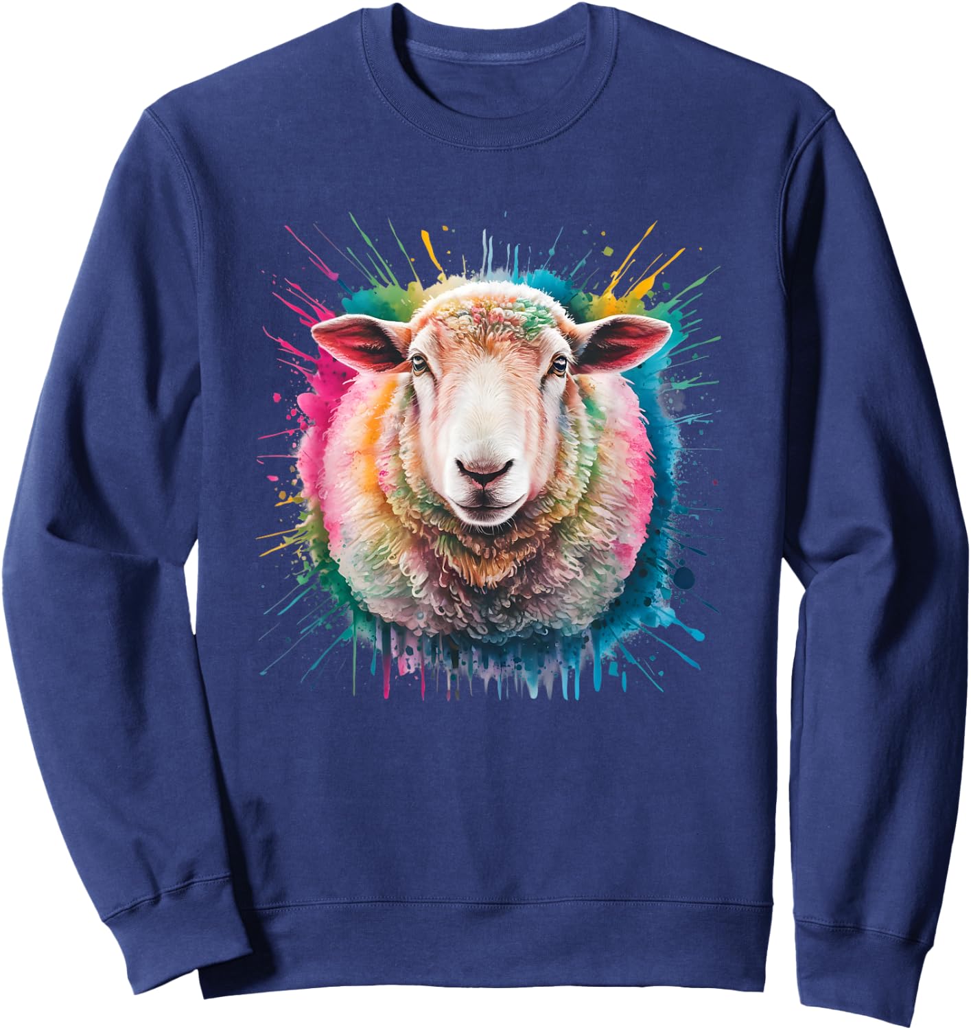 Sheep Men Woman Colorful Watercolor Sheep Sweatshirt - Sweatshirt | Navy